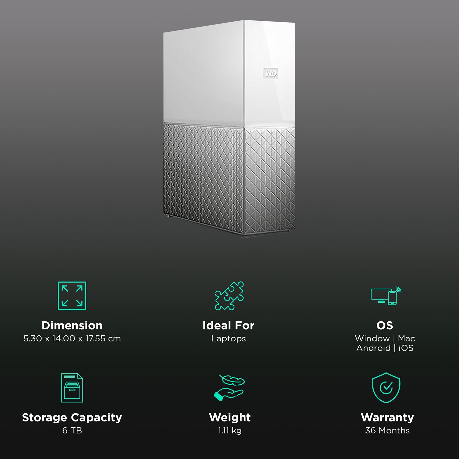 Western Digital My Cloud Home 6 TB USB 3.0 Network Attached Storage (Automatic Backup, WDBVXC0060HWT-BESN, White)_3