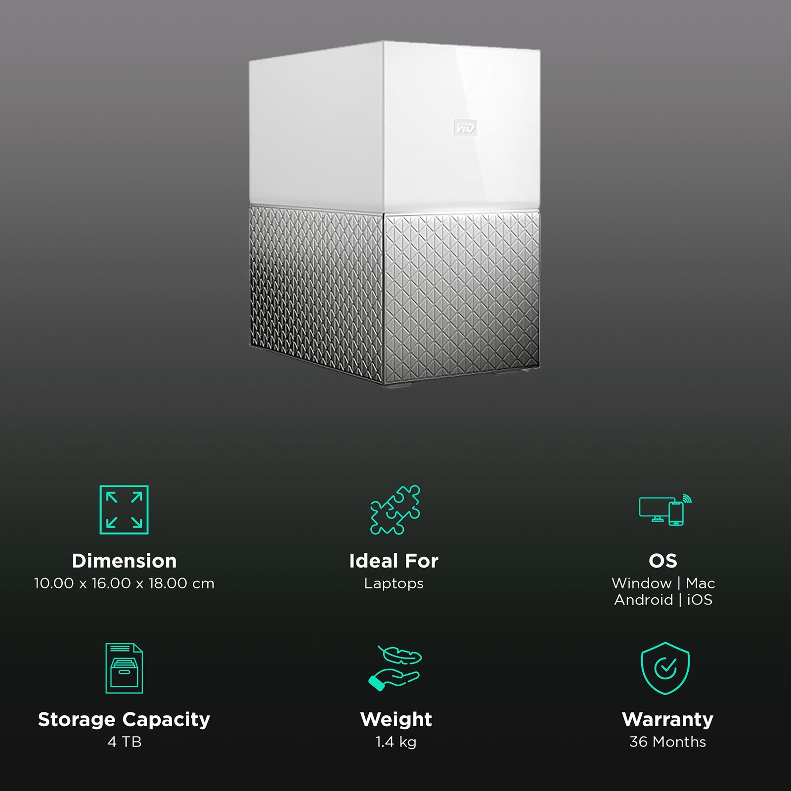 Western Digital My Cloud Home Duo 4TB USB (3.0) Hard Disk Drive (Automatic Backup, White)_3