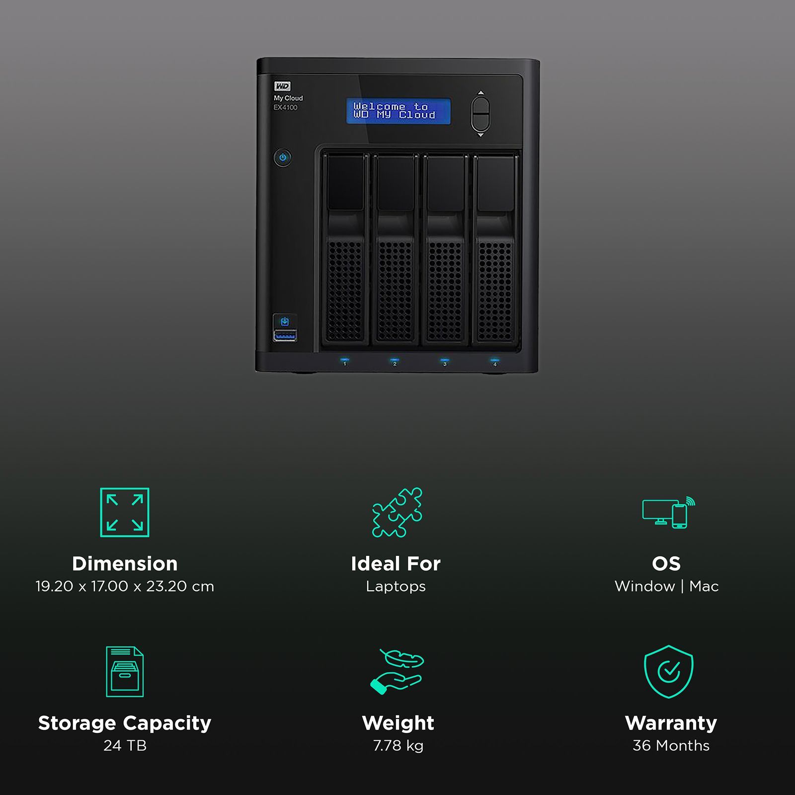 Western Digital My Cloud 24 TB USB 3.0 Network Attached Storage (JBOD Easy Set Up, WDBWZE0240KBK-BESN, Black) Western Digital My Cloud 24 TB USB 3.0 Network Attached Storage (JBOD Easy Set Up, WDBWZE0240KBK-BESN, Black)_3