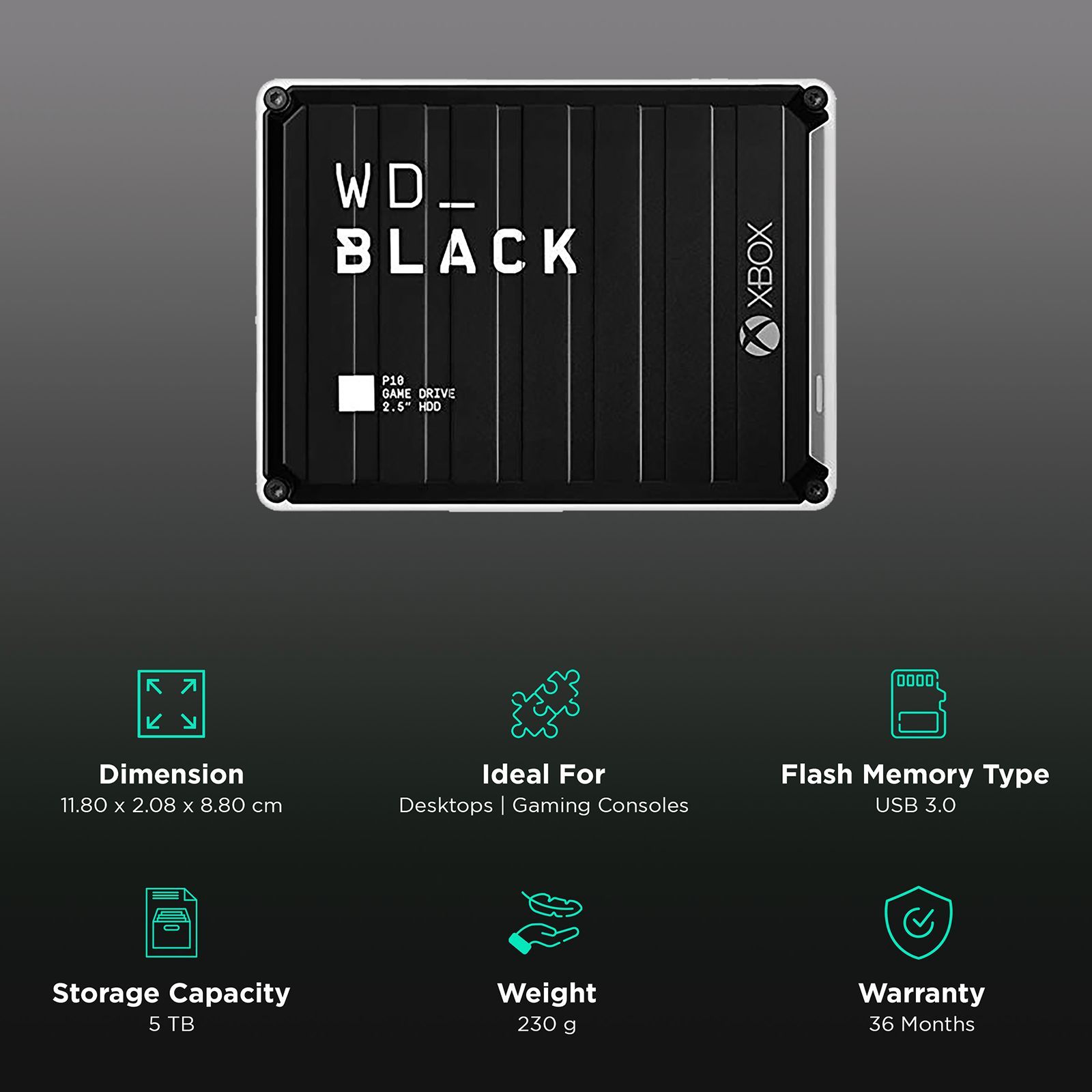 Western Digital WD_BLACK P10 5 TB USB 1.1 Game Drive (Purpose-Built For Gamers, WDBA5G0050BBK-WESN, Black)_3