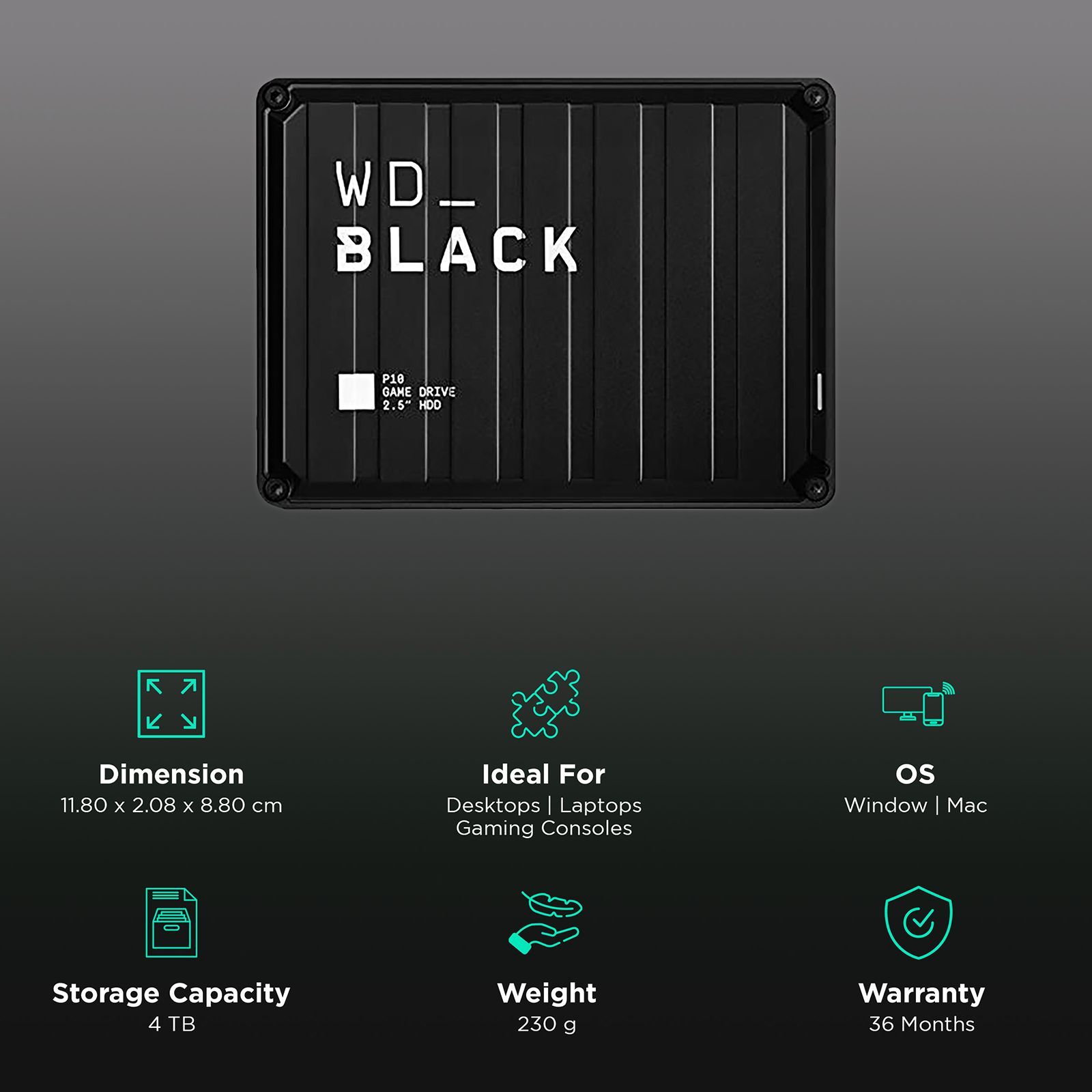 Western Digital WD_BLACK P10 4 TB USB 3.2 Game Drive (Purpose-Built For Gamers, WDBA3A0040BBK-WESN, Black)_3