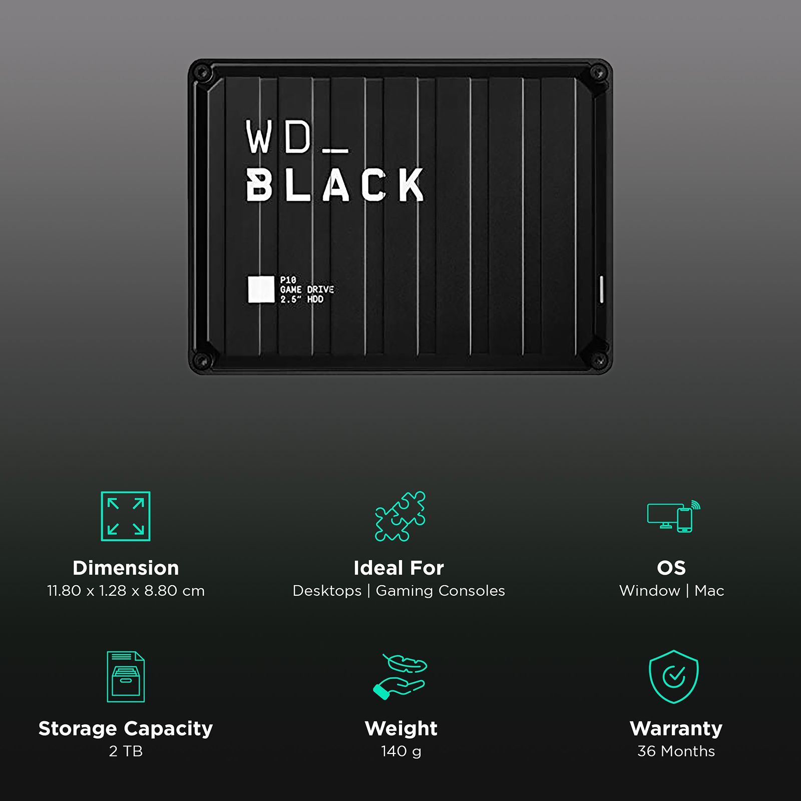 Western Digital WD_BLACK P10 2 TB USB 3.2 Game Drive (Purpose-Built For Gamers, WDBA2W0020BBK-WESN, Black)_3