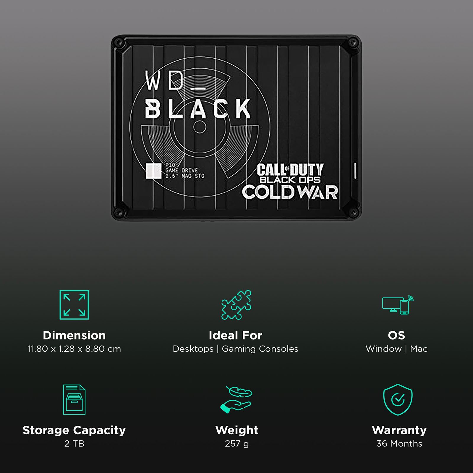 Western Digital WD_BLACK P10 2 TB USB 3.2 Game Drive (Call of Duty: Black Ops Cold War Edition, WDBAZC0020BBK-WESN, Black)_3
