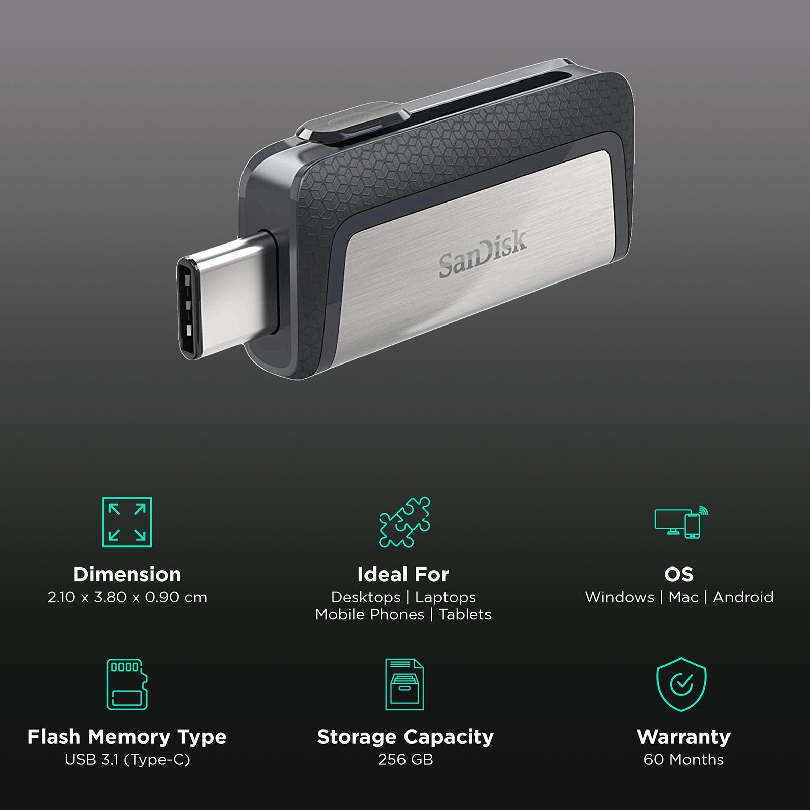 SanDisk Ultra Dual Drive 256GB USB Type A (3.1), USB Type C (3.1) OTG Pen Drive (High-speed Performance, Black)_3