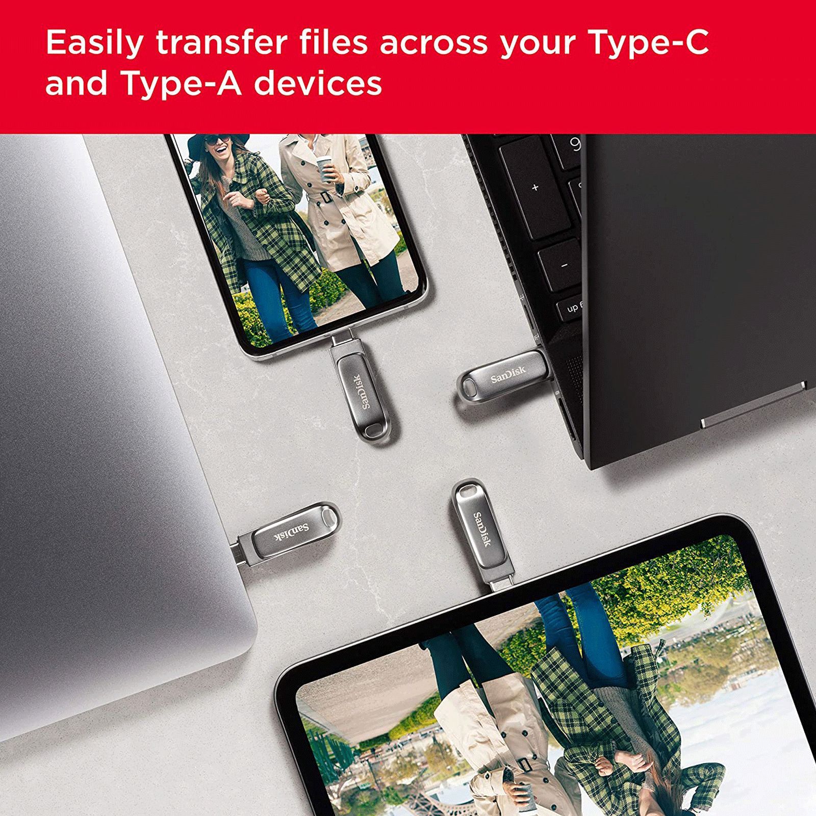 SanDisk Ultra Dual Drive Luxe 1TB USB Type A (3.2), USB Type C (3.2) OTG Pen Drive (Swivel Design To Protect Connectors, Silver)_7