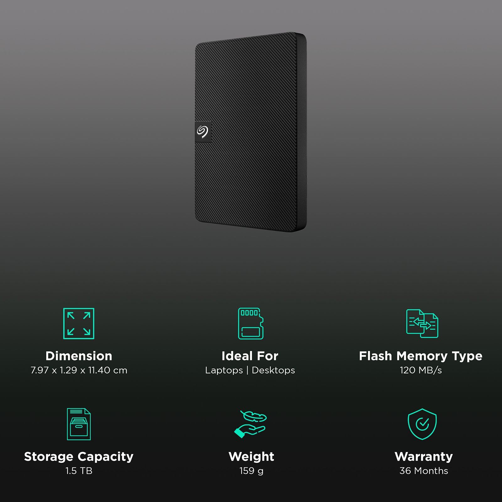 SEAGATE Expansion 1.5 TB USB 3.0 Hard Disk Drive (120 Mbps Read and Write Speed, STKM1500400, Black)_3