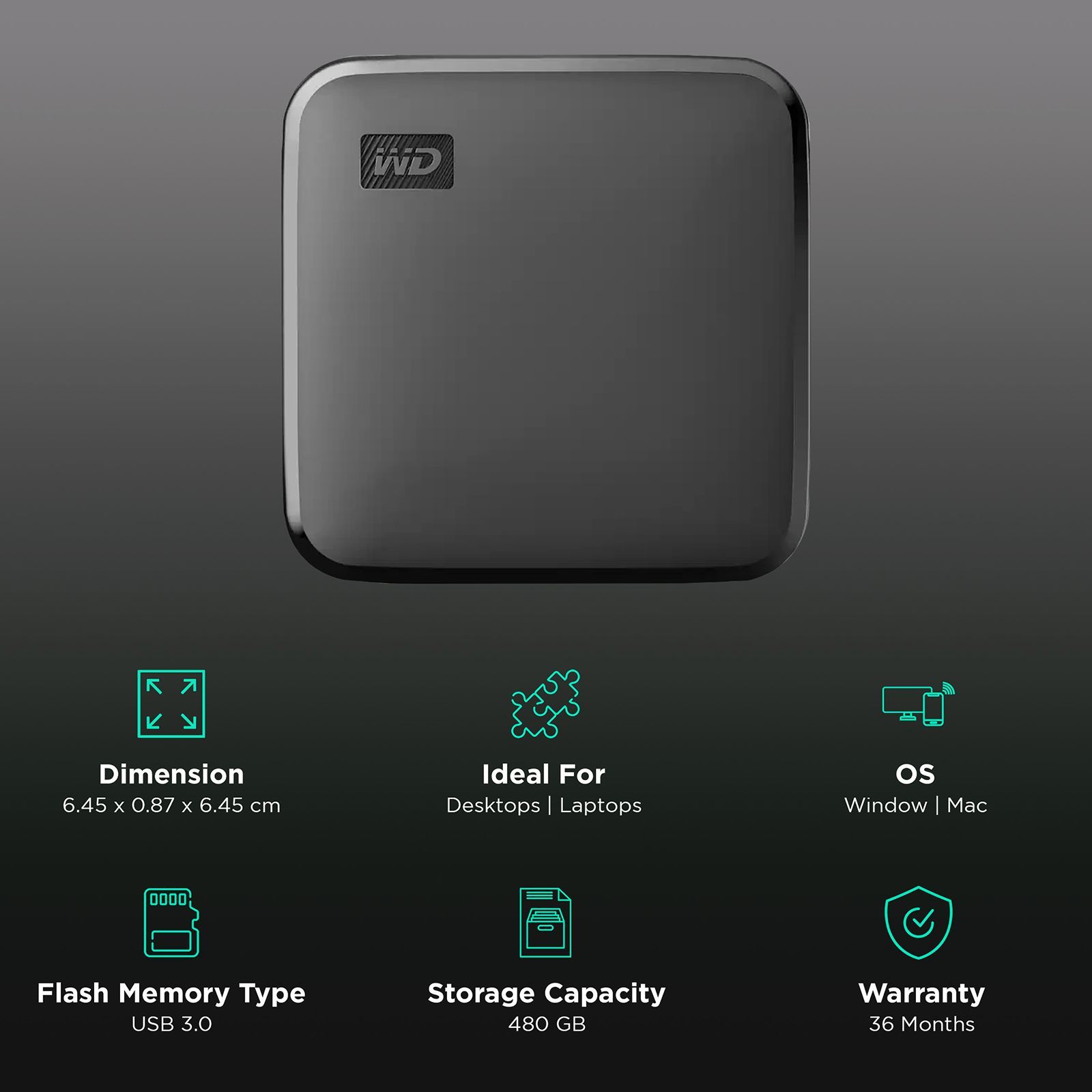 Western Digital Elements 480GB USB (3.0) Portable Solid State Drive (Drop Resistance upto 2 Meters, Black) Western Digital Elements 480GB USB (3.0) Portable Solid State Drive (Drop Resistance upto 2 Meters, Black)_3