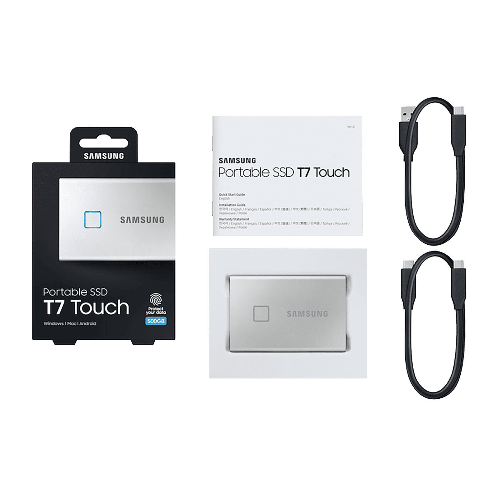 SAMSUNG T7 Touch 500GB USB 3.2 SolidÂ StateÂ Drive (Fingerprint Security, MU-PC500S/WW, Silver)_5