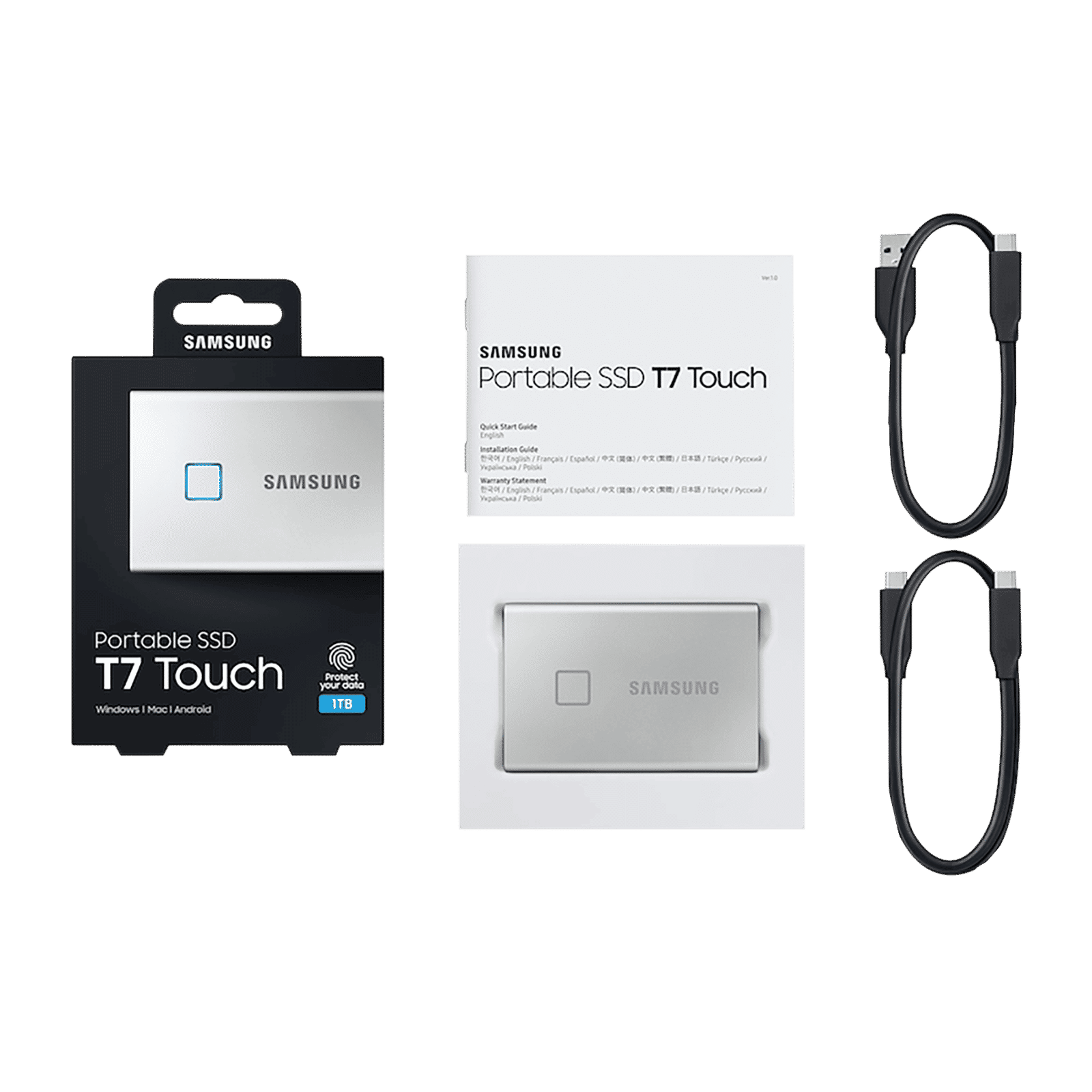 SAMSUNG T7 Touch 1 TB USB 3.2 Solid State Drive (Fingerprint Security, MU-PC1T0S/WW, Silver)_9