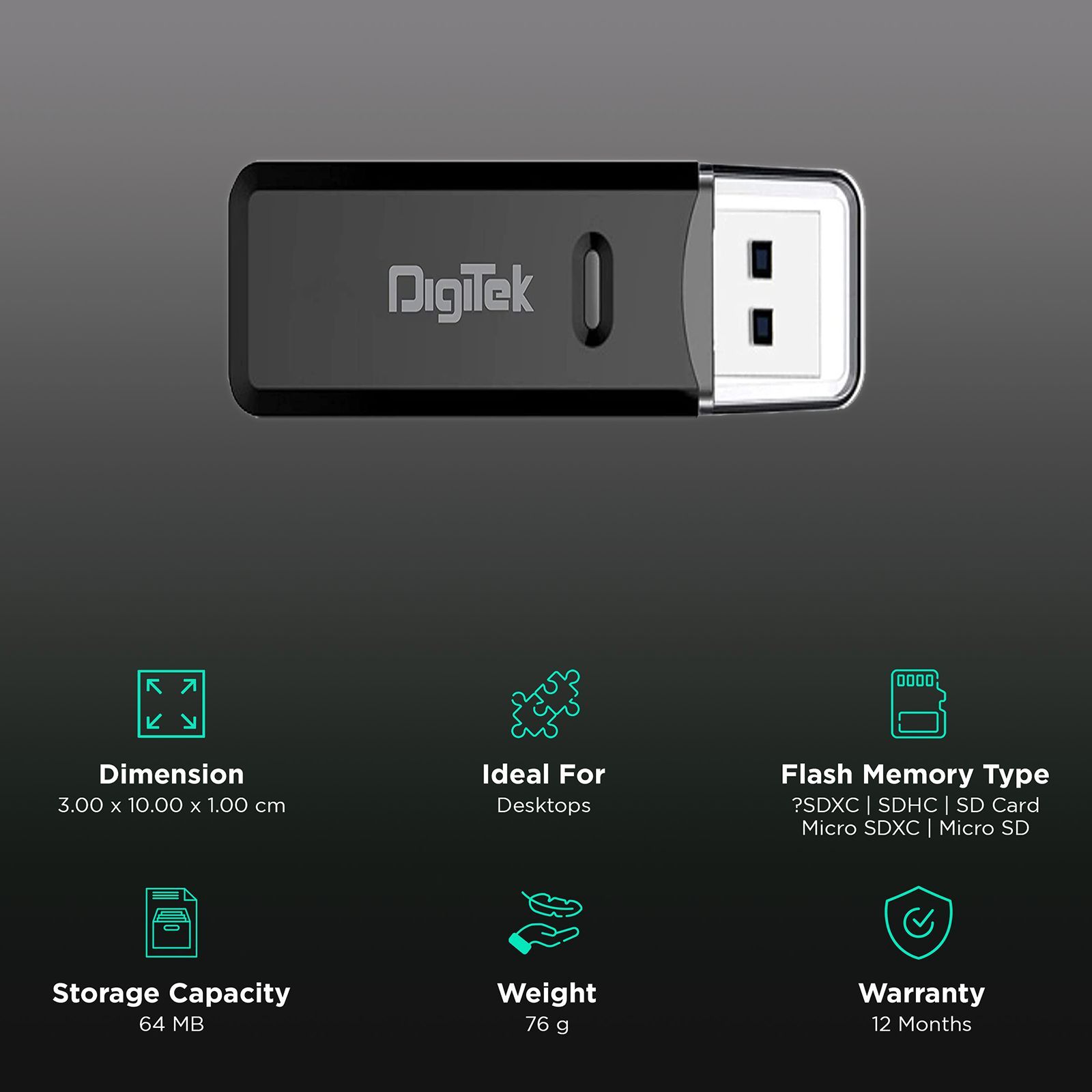 DigiTek DCR 006 USB 3.0 Card Reader (Transfer Speed Up To 5Gbps, B00BM2FK0K, Black)_3