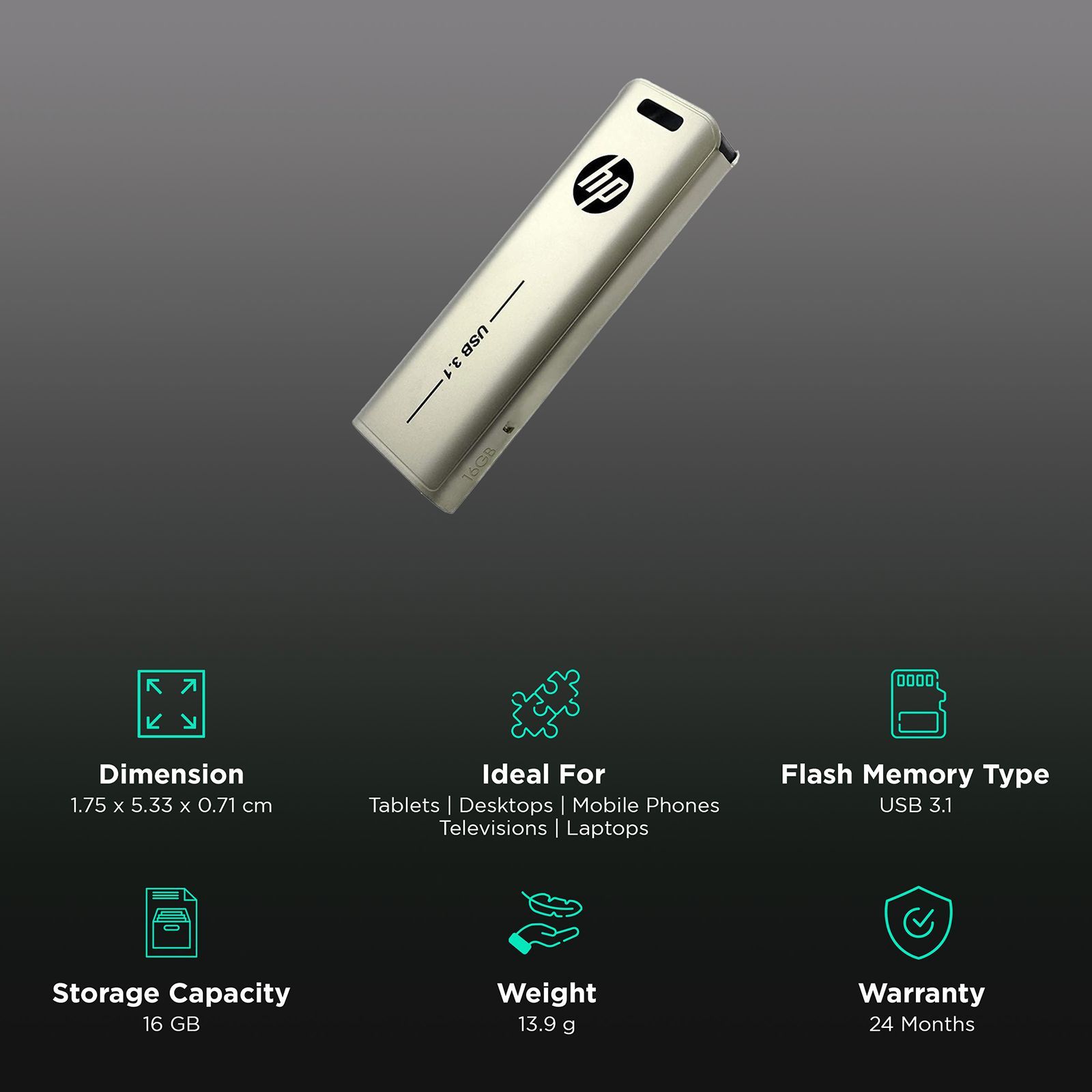 HP x796w 16GB USB (3.1) Pen Drive (Simple And Elegant Design, Golden)_3