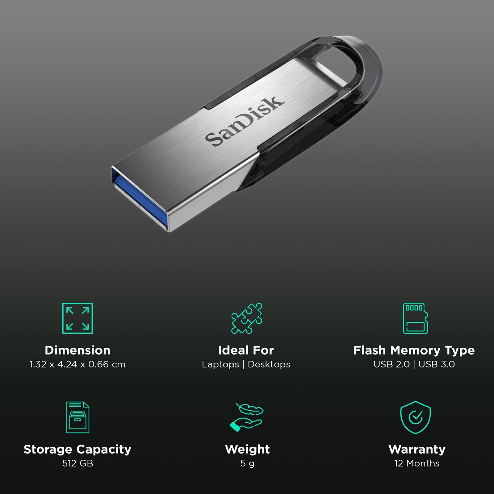 SanDisk Ultra Fair 512GB USB Type A (3.0) Pen Drive (Stylish and tough, Black)_3