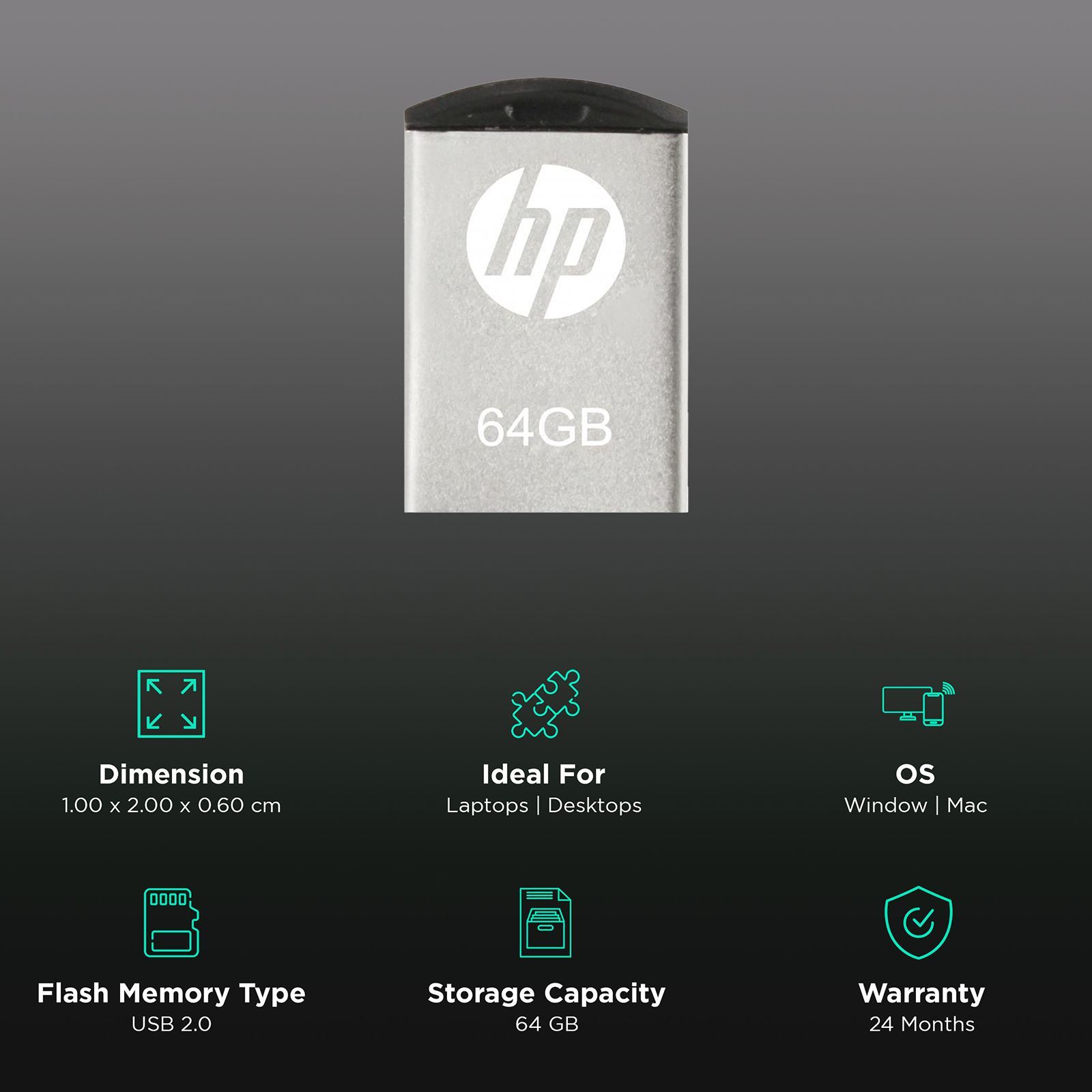 HP v222w 64GB USB 2.0 Flash Drive (MM-USB064GB-40P, Silver)_3