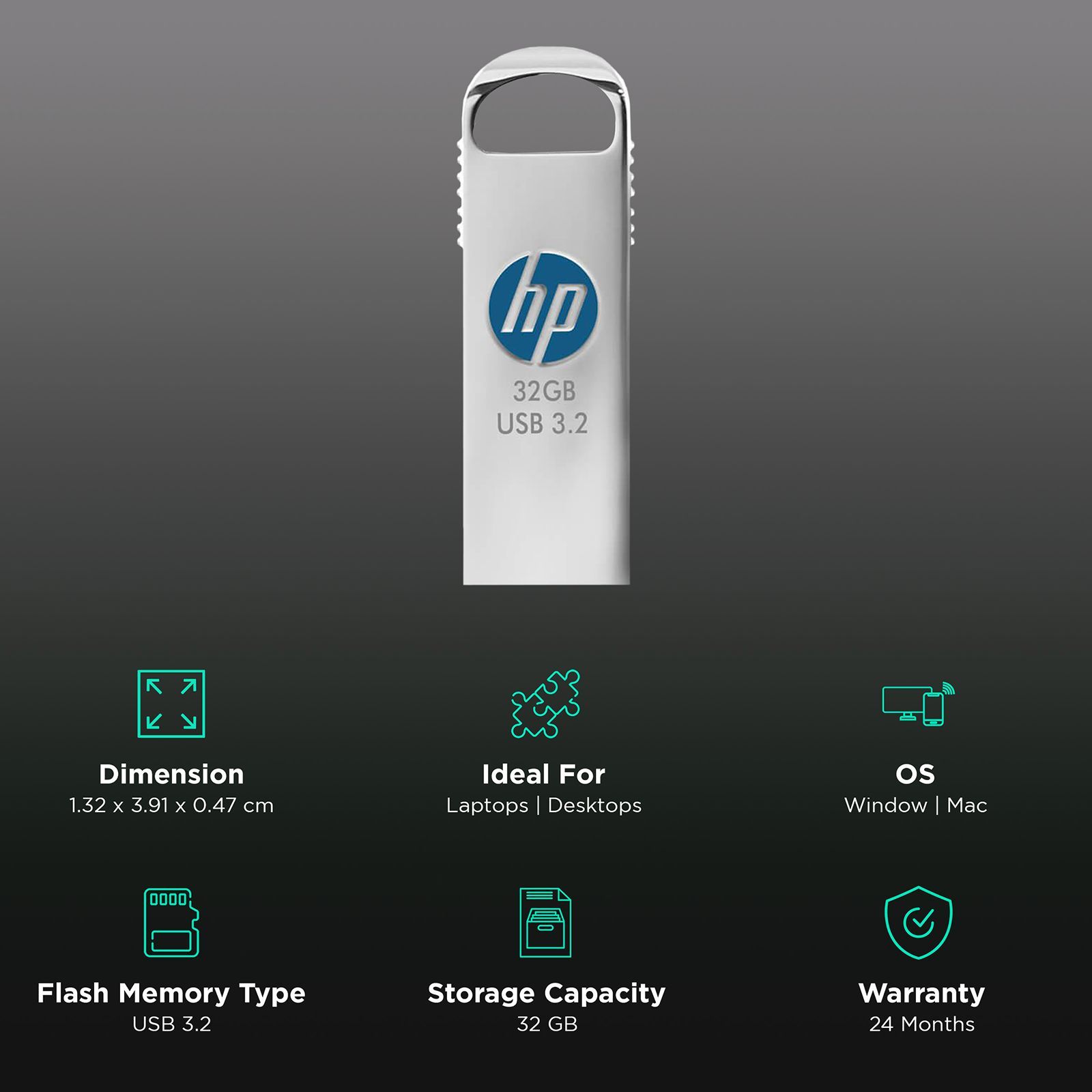 HP x306w 32GB USB 3.2 Flash Drive (HPFD306W-64, Silver)_3