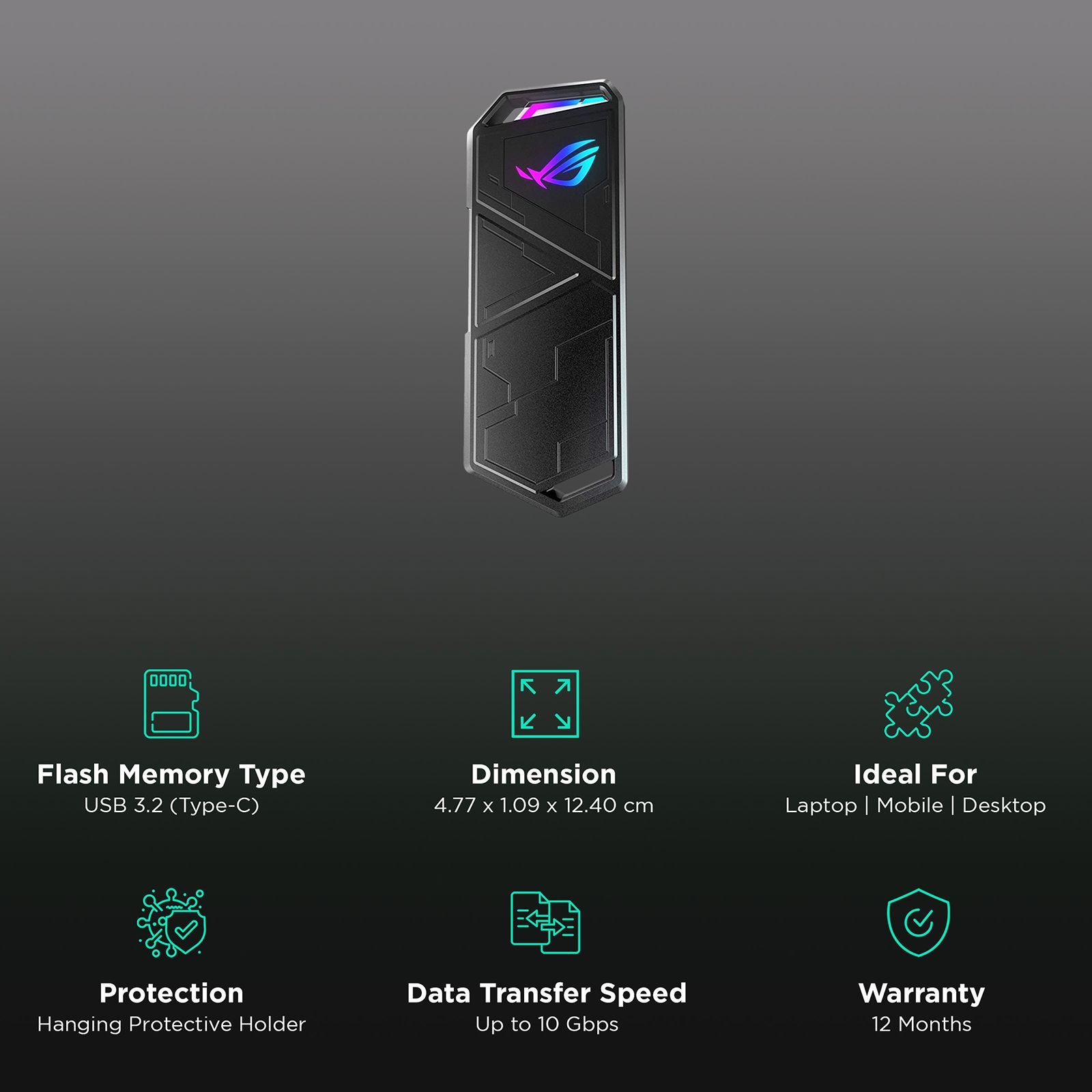 ASUS ROG Strix Arion SSD Enclosure For Portable SSD (Aggressive Heat Dissipation, 90DD02H0-M00000, Black)_3