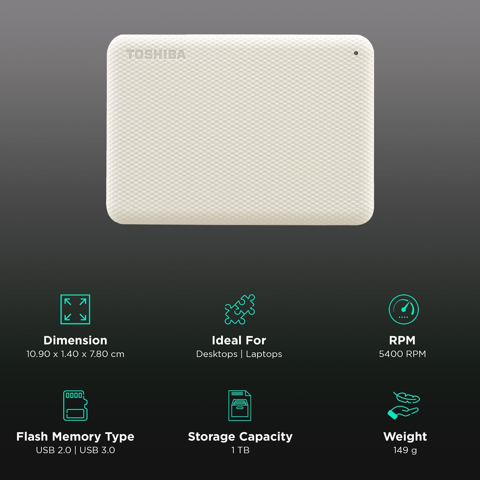 TOSHIBA Canvio Advance 1TB USB 3.0/USB 2.0 Hard Disk Drive (Auto-Backup Software, HDTCA10AW3AA, Light Beige)_3