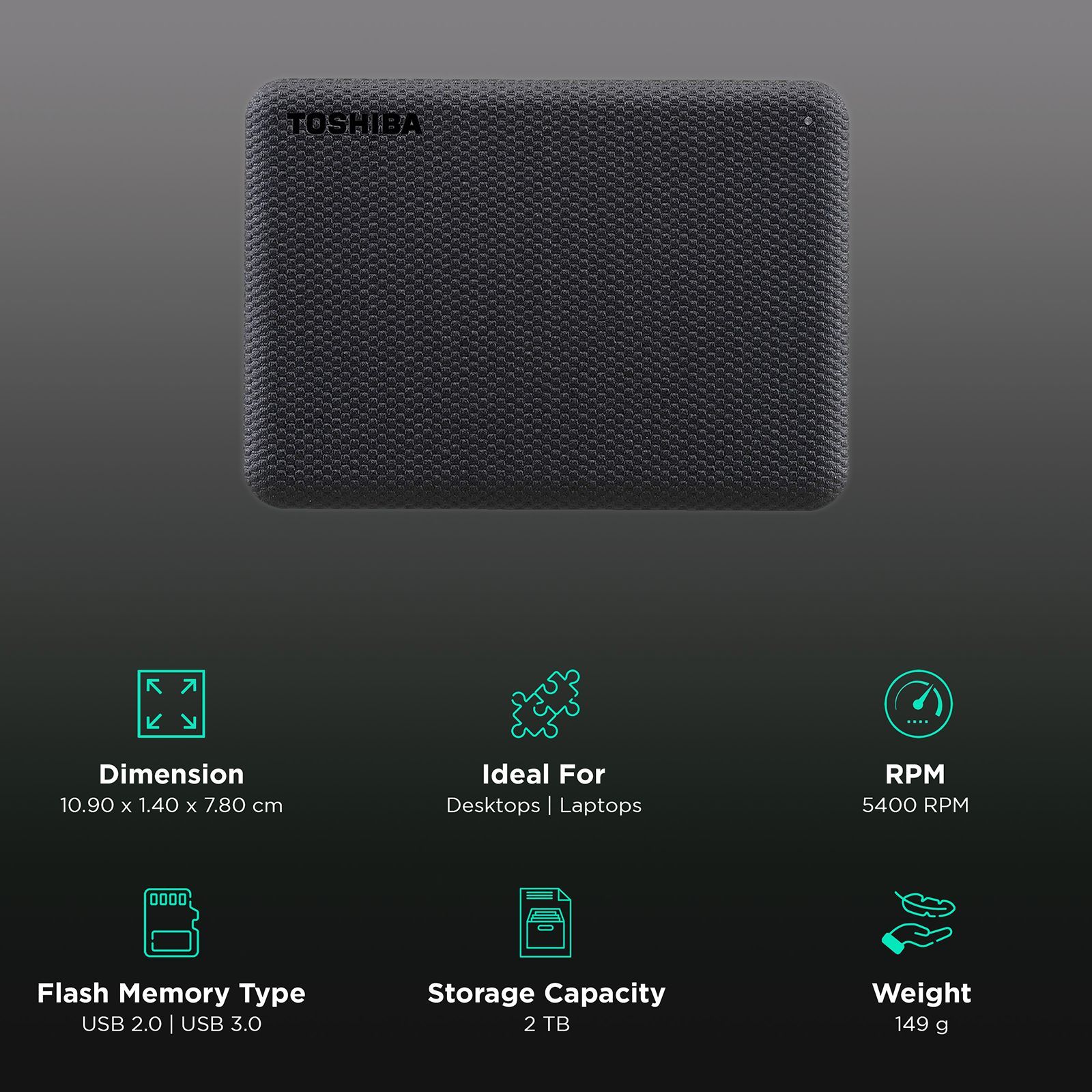 TOSHIBA Canvio Advance 2TB USB Type-A (3.0) Portable Hard Disk Drive (Auto-Backup Software, Black)_3