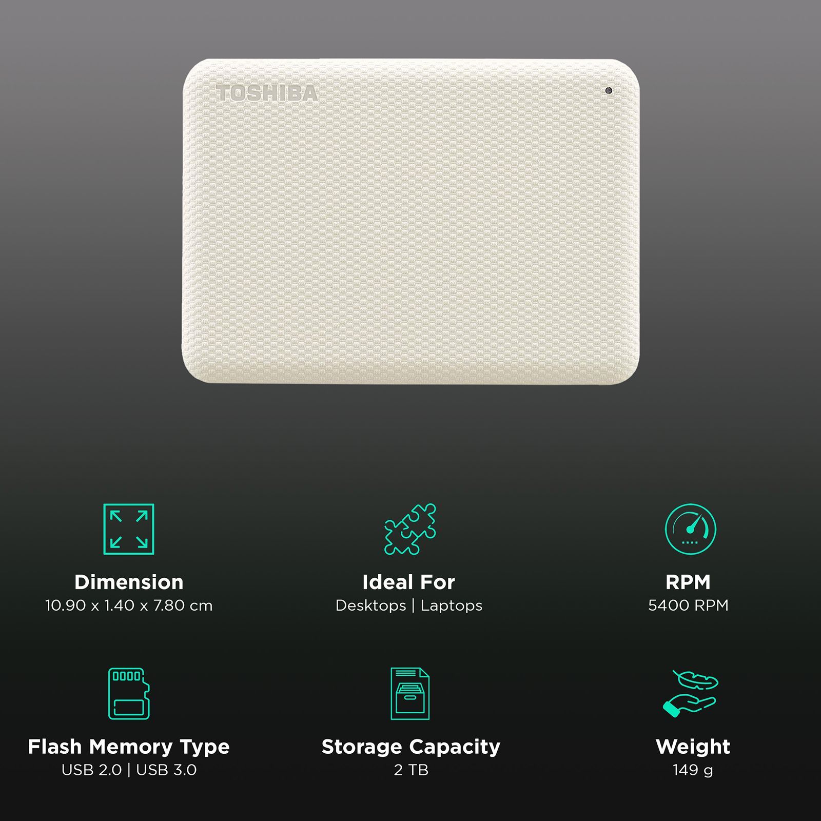 TOSHIBA Canvio Advance 2TB USB 3.0/USB 2.0 Hard Disk Drive (Auto-Backup Software, HDTCA20AW3AA, Light Beige) TOSHIBA Canvio Advance 2TB USB 3.0/USB 2.0 Hard Disk Drive (Auto-Backup Software, HDTCA20AW3AA, Light Beige)_3