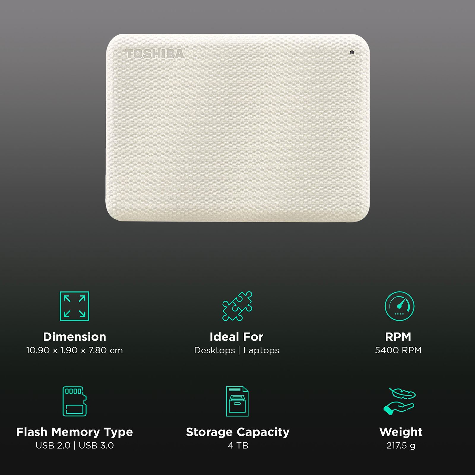 TOSHIBA Canvio Advance 4TB USB Type-A (3.0) Portable Hard Disk Drive (Auto-Backup Software, Light Beige)_3