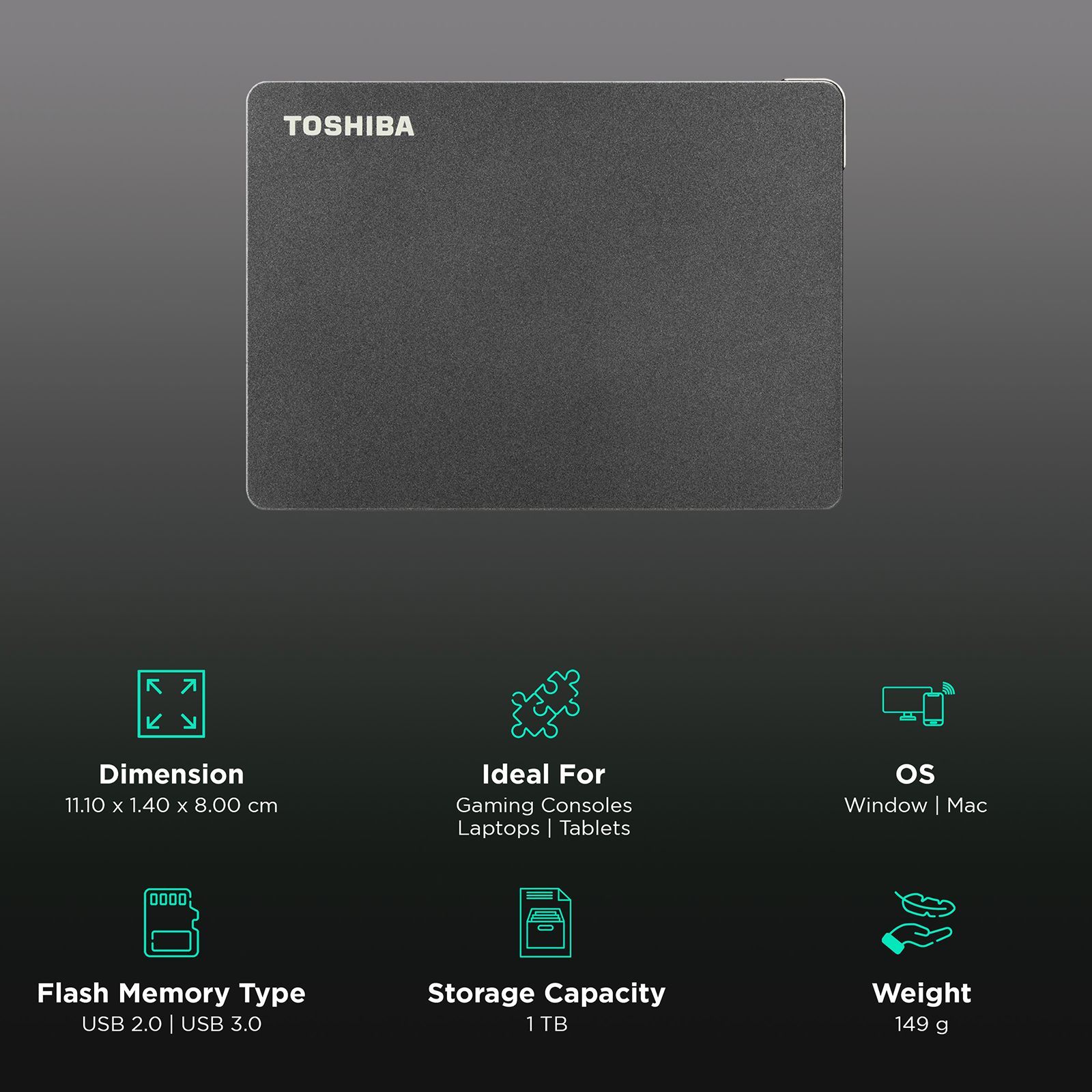 TOSHIBA Canvio Gaming 1TB USB 3.0/USB 2.0 Hard Disk Drive (Portable Design, HDTX110AK3AA, Black)_3