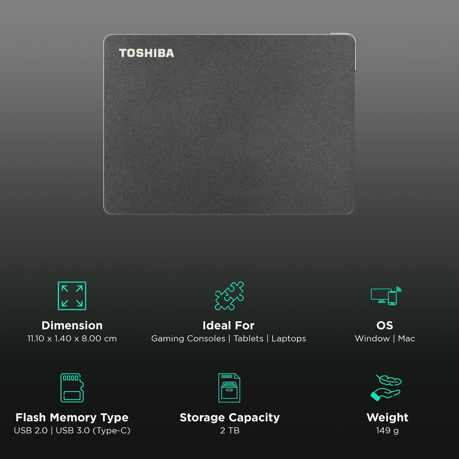 TOSHIBA Canvio Gaming 2TB USB 3.0/USB 2.0 Hard Disk Drive (Portable Design, HDTX120AK3AA, Black)_3