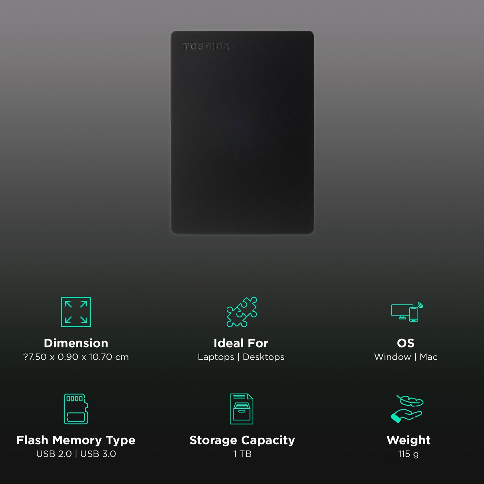 TOSHIBA Canvio Slim 1TB USB 3.0/USB 2.0 Hard Disk Drive (Auto Backup, HDTD310AK3DA, Black)_3
