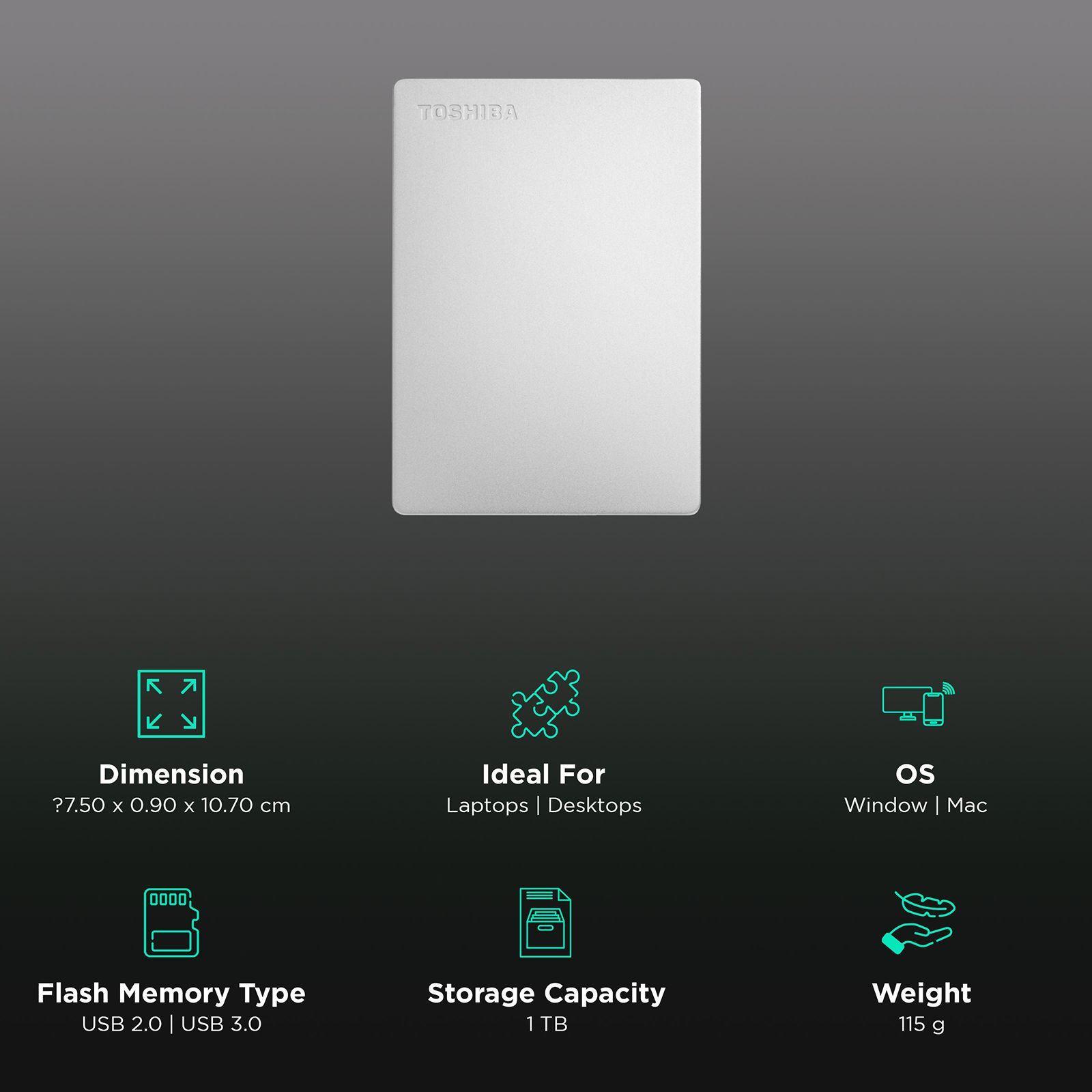 TOSHIBA Canvio Slim 1TB USB (3.0) Portable Hard Disk Drive (Auto-backup Software, Silver Metallic)_3