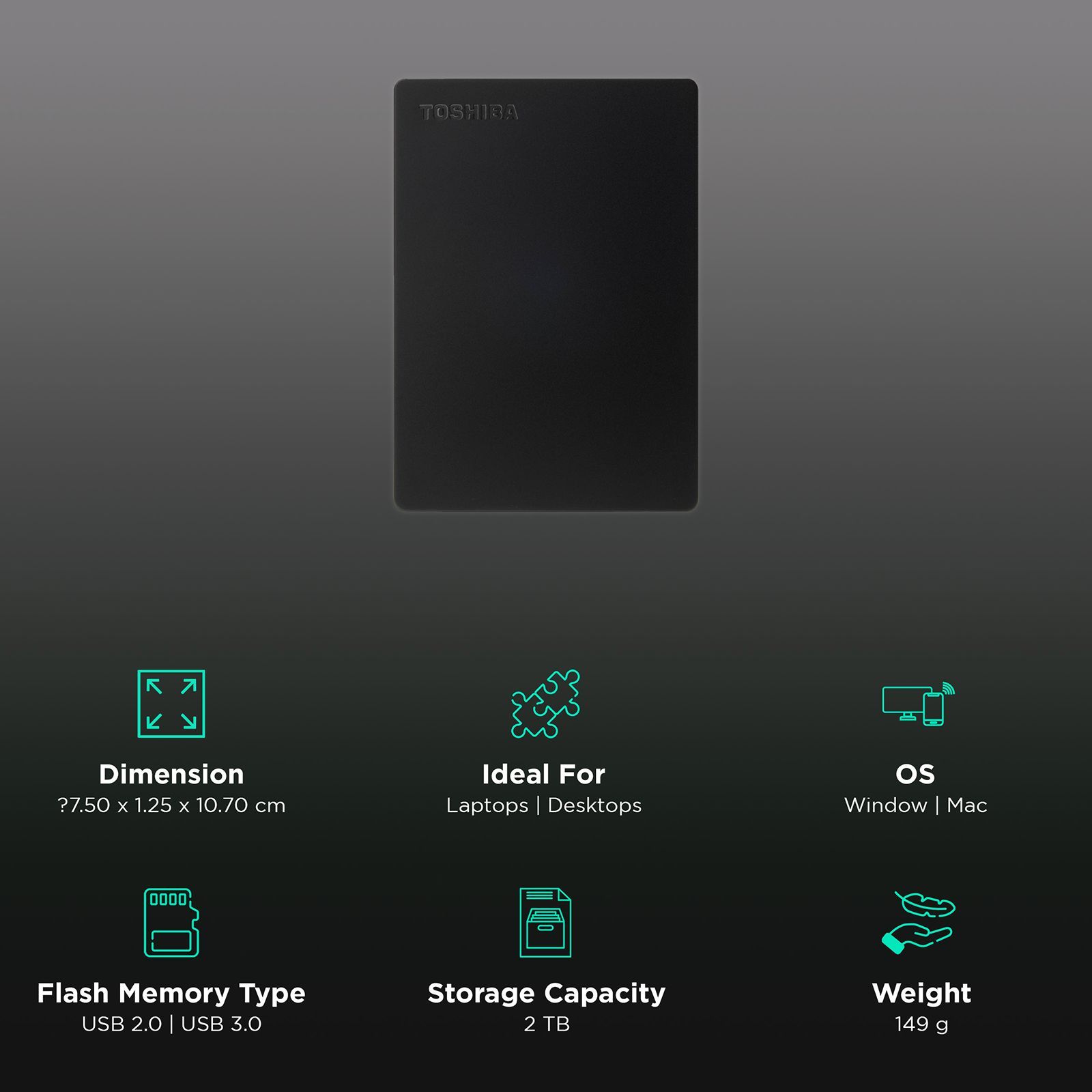 TOSHIBA Canvio Slim 2TB USB 3.0/USB 2.0 Hard Disk Drive (Auto Backup, HDTD320AK3EA, Metallic Black)_3