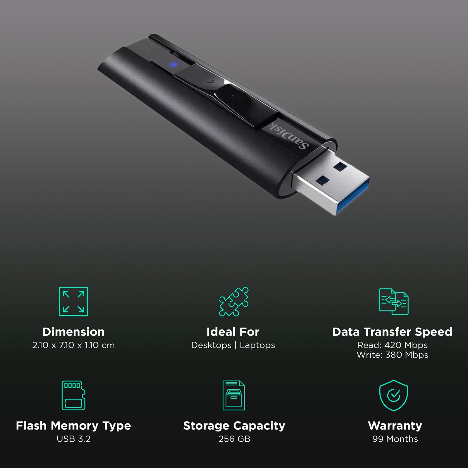 SanDisk Extreme PRO 256GB USB 3.2 Flash Drive (420MB/s Read Speed, SDCZ880-256G-G46, Black) SanDisk Extreme PRO 256GB USB 3.2 Flash Drive (420MB/s Read Speed, SDCZ880-256G-G46, Black)_3