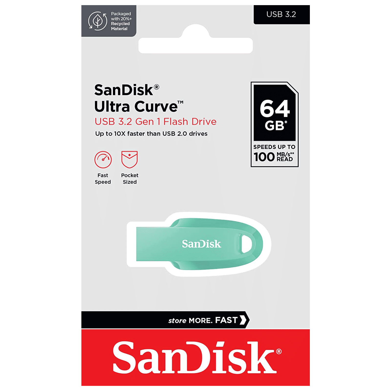 E-SanDisk Ultra Curve 64GB USB (3.2) Pen Drive (Affordable and Convenient, Green )_5