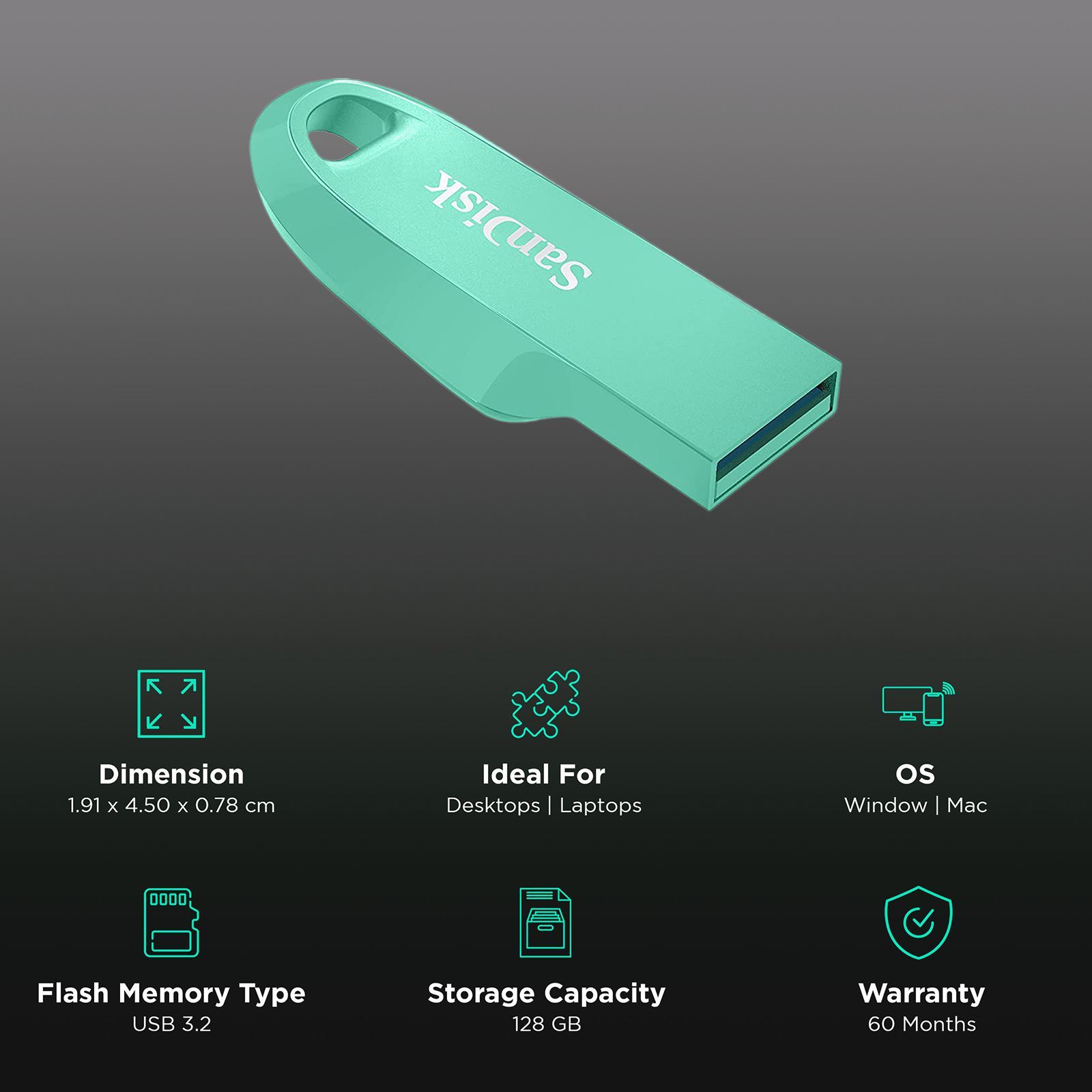 E-SanDisk Ultra Curve 128GB USB (3.2) Pen Drive (Affordable and Convenient, Green )_3
