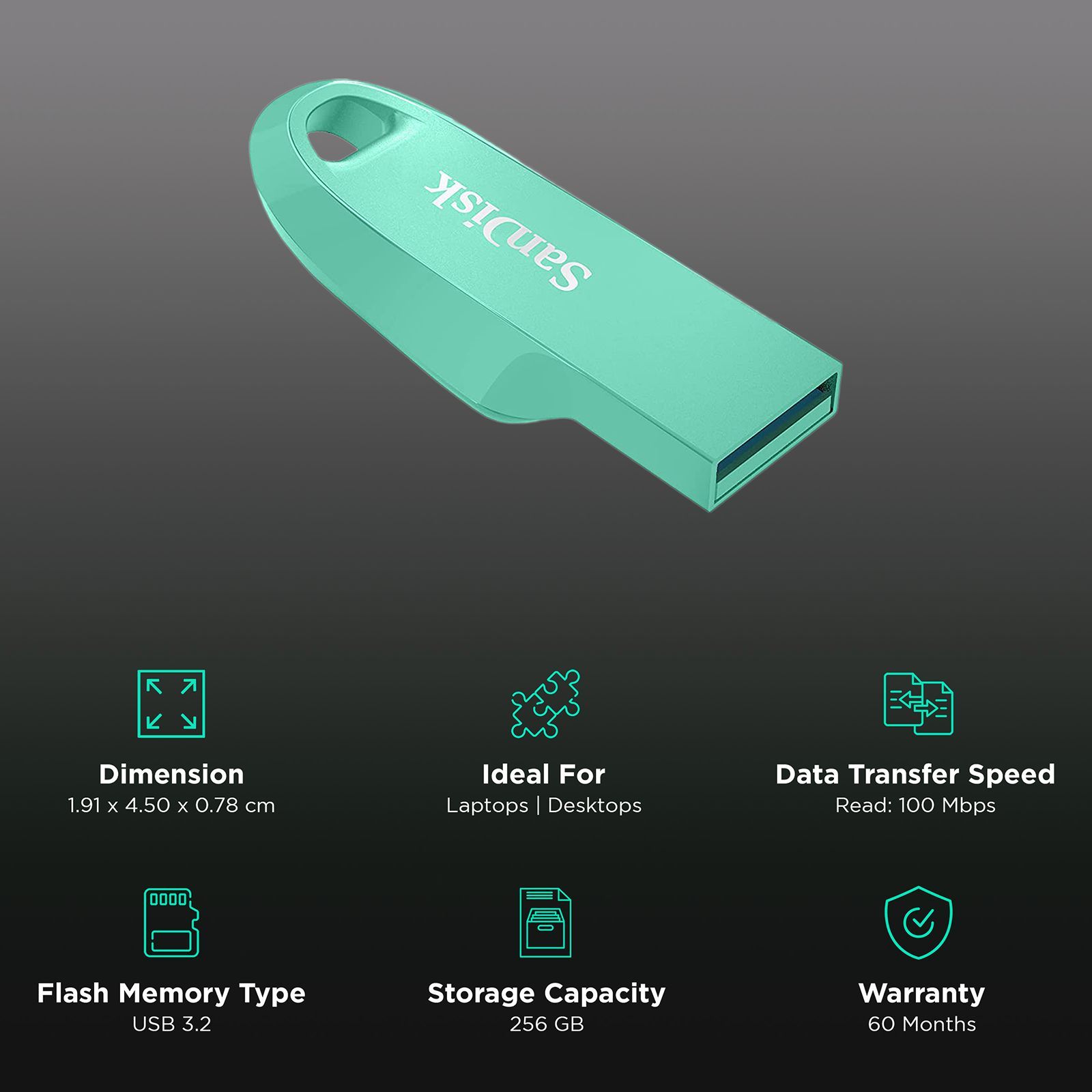 SanDisk Ultra Curve 256GB USB (3.2) Pen Drive (Compact Design, Green )_3