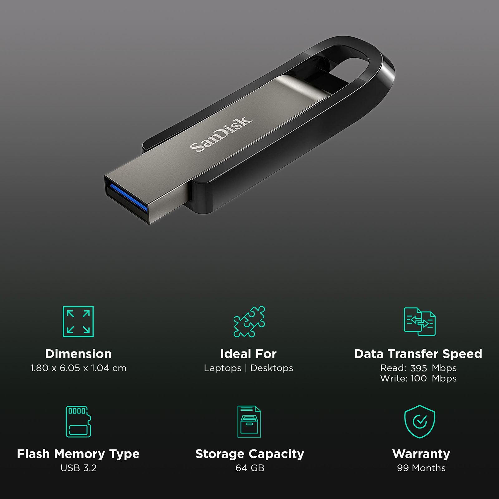 SanDisk Extreme Go 64GB USB Type A (3.2) Pen Drive (Deluxe Data Recovery Software, Silver)_3