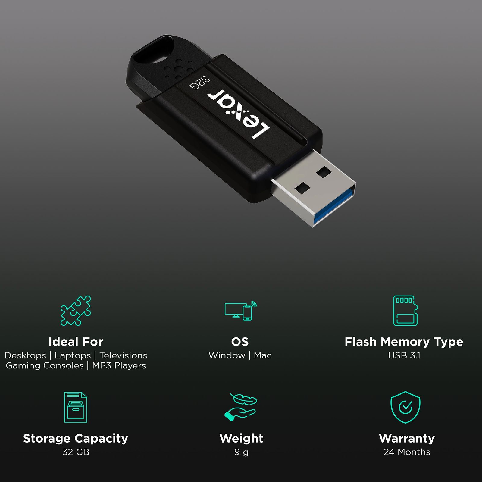 Lexar JumpDrive S80 32GB USB (3.1) Pen Drive (Retractable Connector, Black)_3