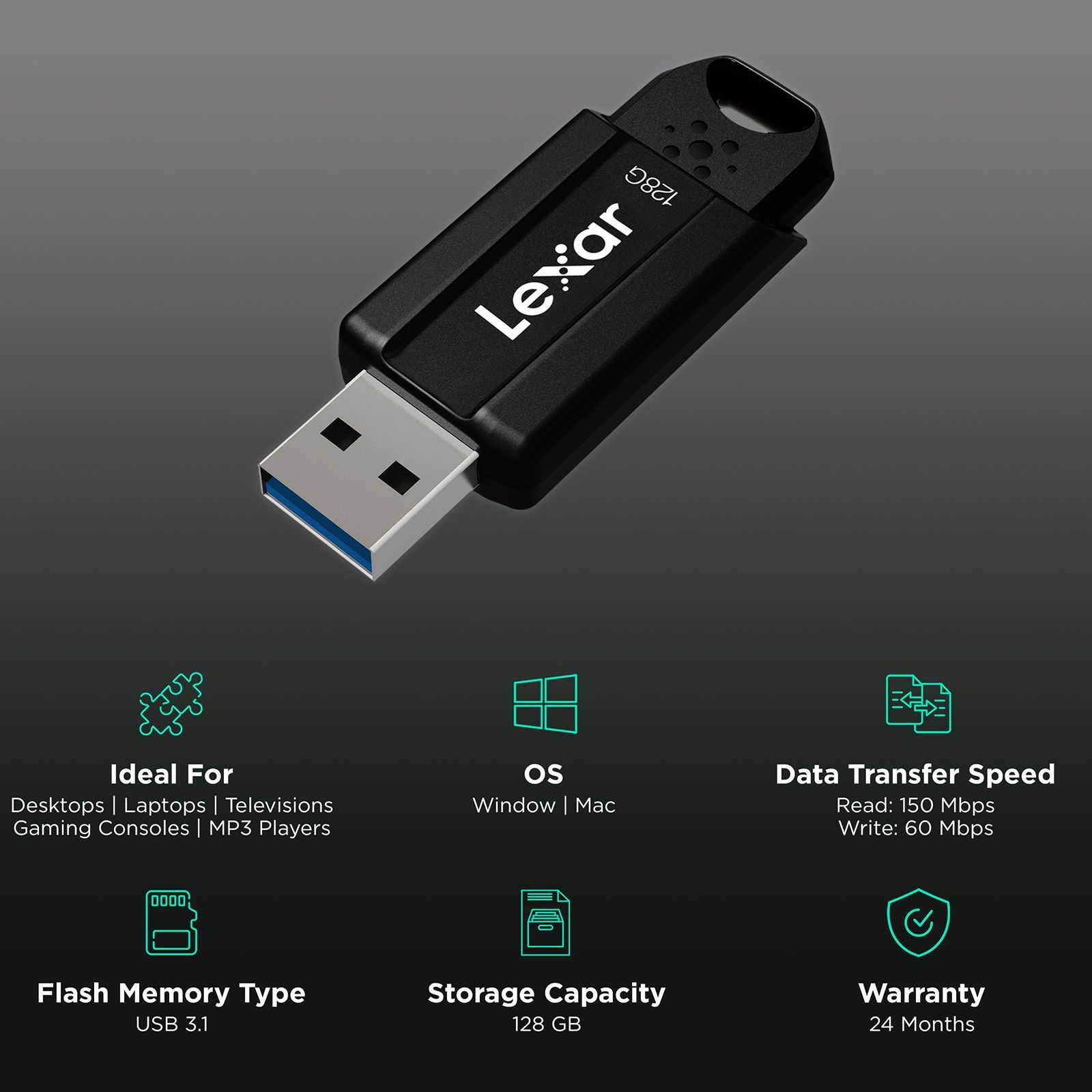 Lexar JumpDrive S80 128GB USB (3.1) Pen Drive (Retractable Design, Black)_3
