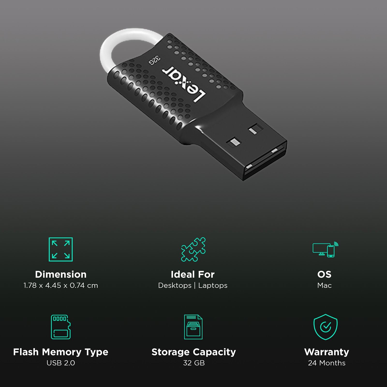 Lexar JumpDrive V40 32GB USB 2.0 Flash Drive (With Key Chain Hole, LJDV40-32GAB, Black)_3