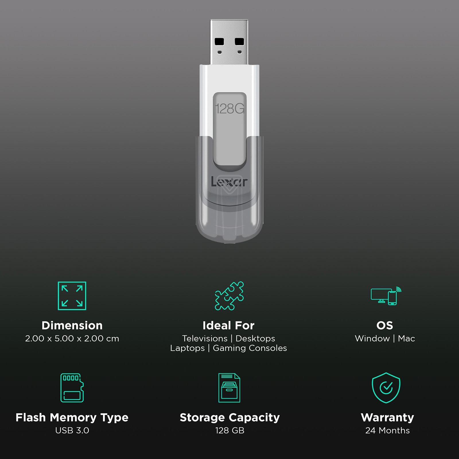 Lexar JumpDrive V100 128GB USB 3.0 Pen Drive (60 Mbps Write Speed, LJDV100-128ABGY, Silver)_3