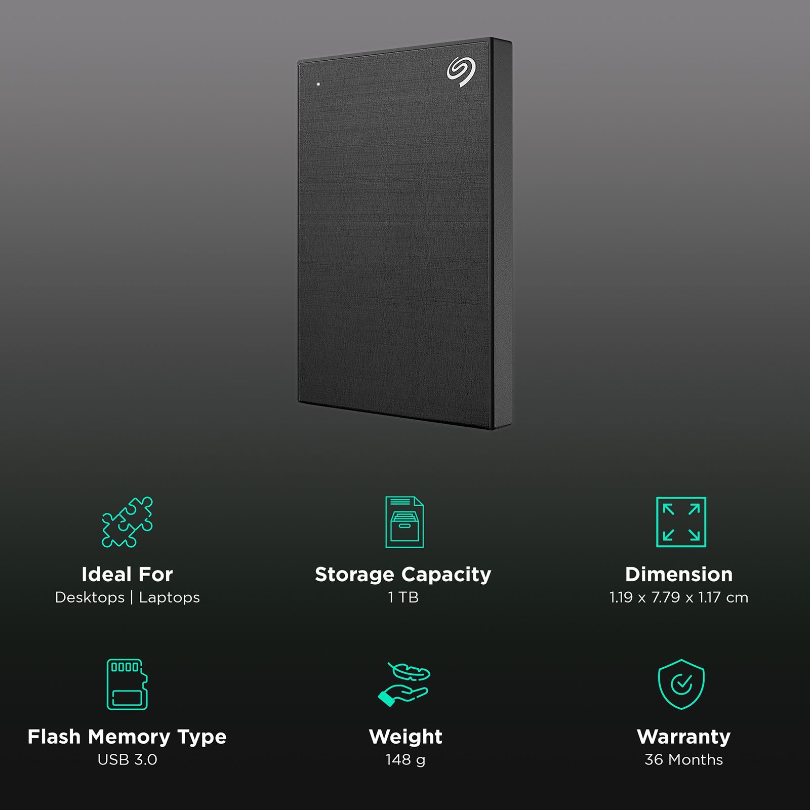 SEAGATE One Touch 1TB USB (3.0) Portable Hard Disk Drive (Rescue Data Recovery Services, Black)_3