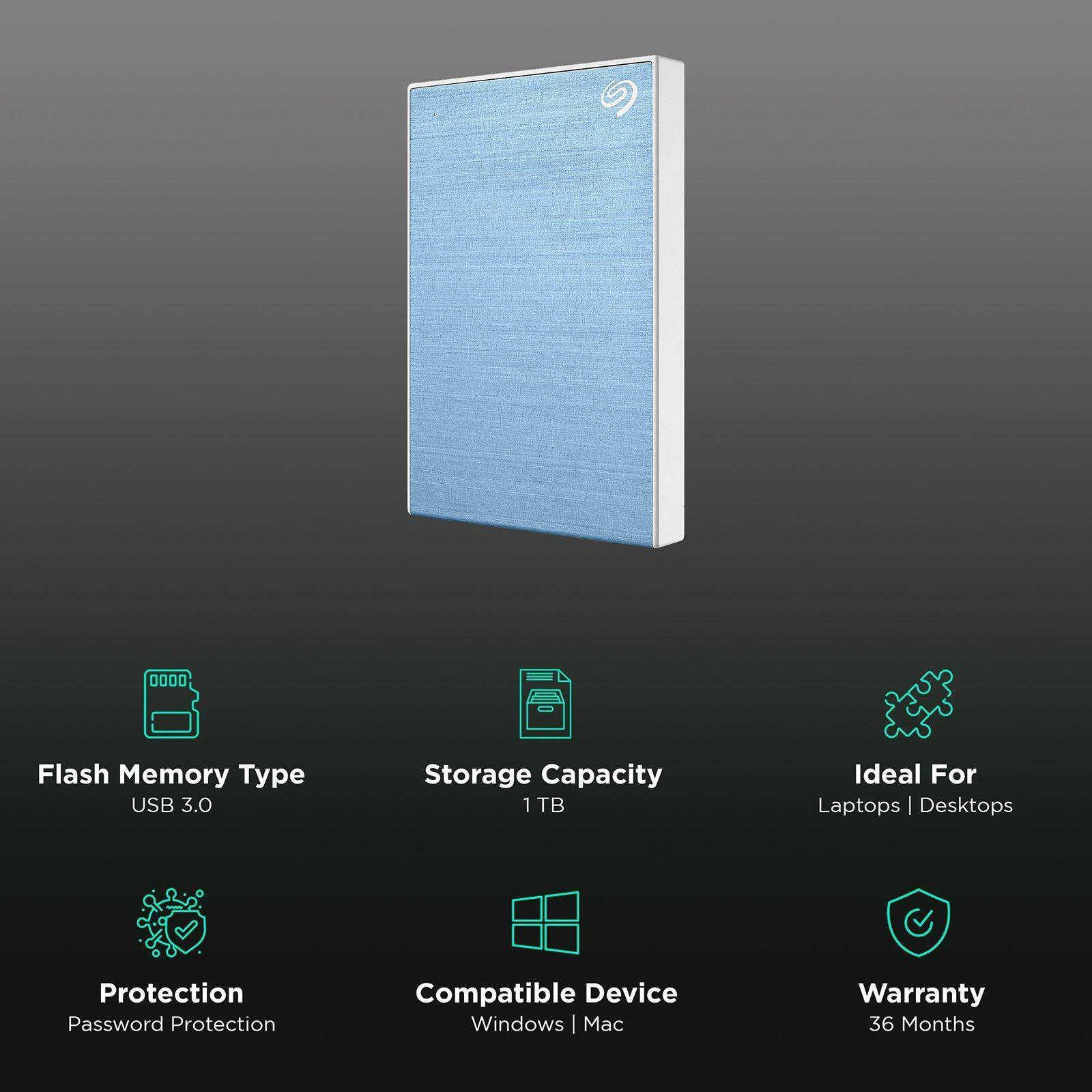 SEAGATE One Touch 1TB USB (3.0) Portable Hard Disk Drive (Rescue Data Recovery Services, Light Blue)_3