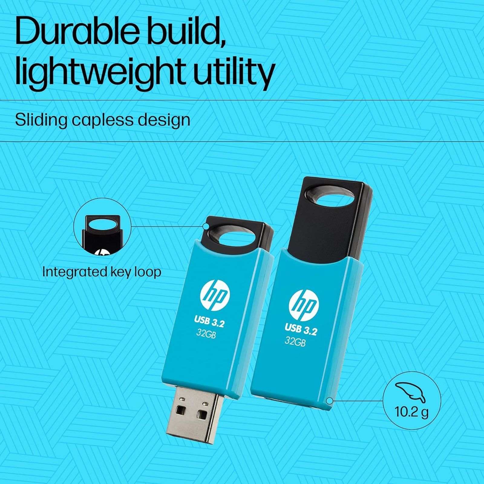 HP 712w 32GB USB Type-A (3.2) Pen Drive (Sliding Capless Design, Blue)_5
