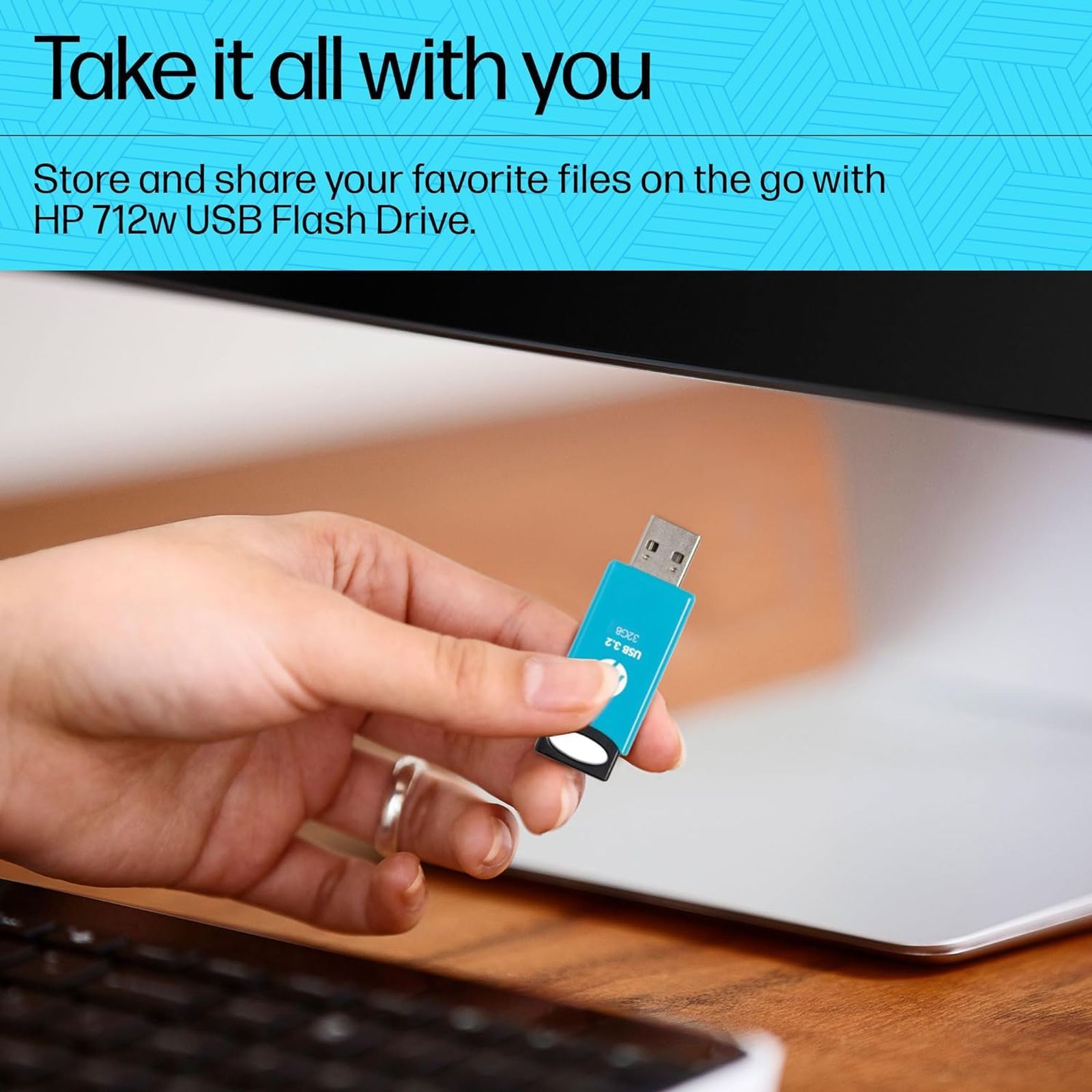 HP 712w 32GB USB Type-A (3.2) Pen Drive (Sliding Capless Design, Blue)_8