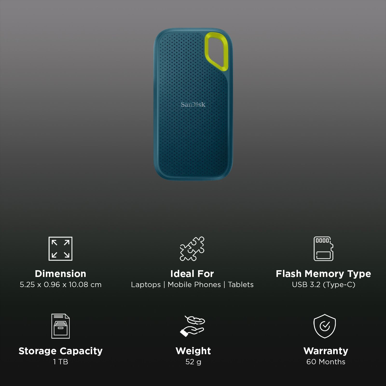 SanDisk Extreme 1 TB USB Type-C (3.2) Portable Solid State Drive (Drop Protection, Monterey)_3