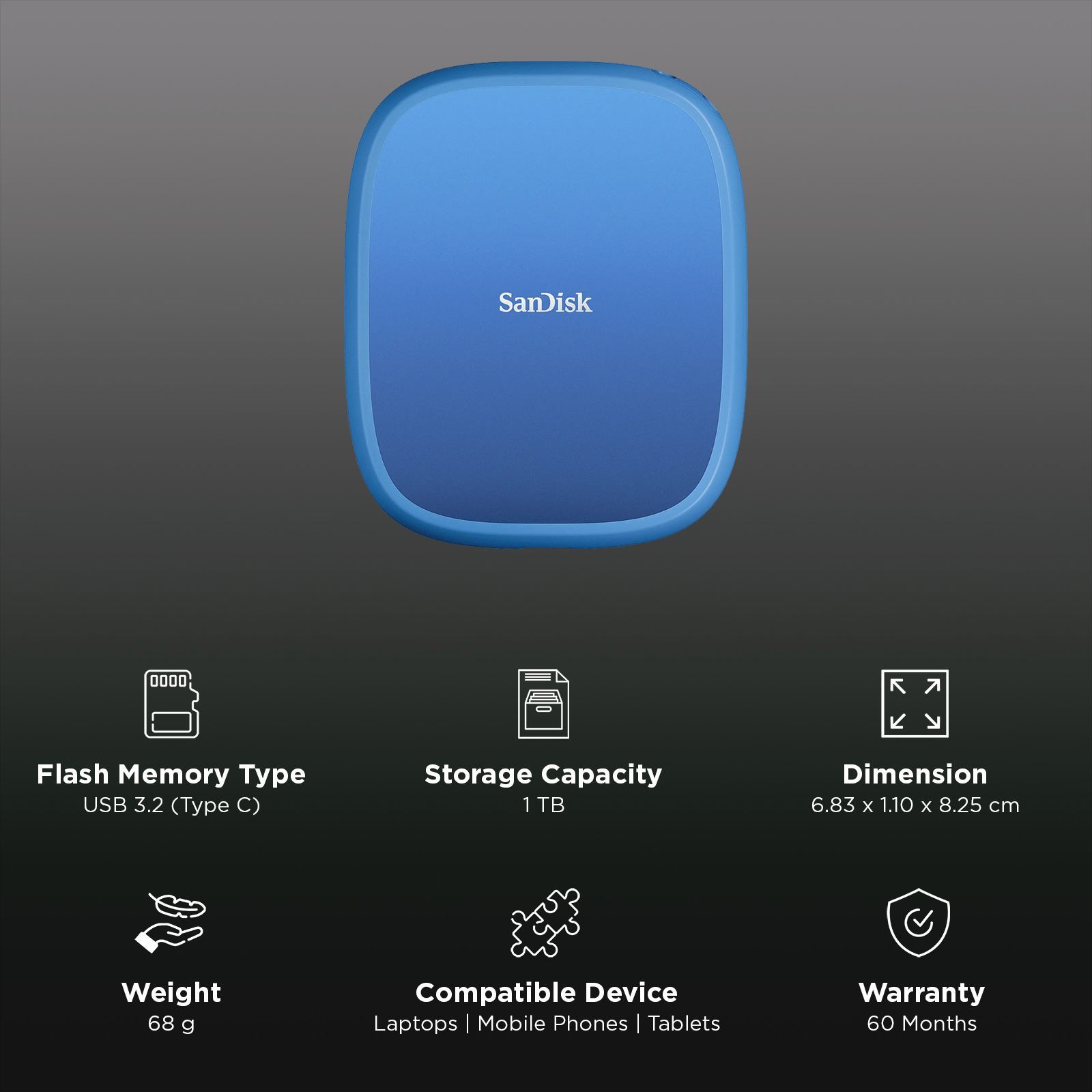 SanDisk E62 Creator 1TB USB Type-C (3.2) Portable Solid State Drive (MagSafe Compatible, Blue) SanDisk E62 Creator 1TB USB Type-C (3.2) Portable Solid State Drive (MagSafe Compatible, Blue) _3