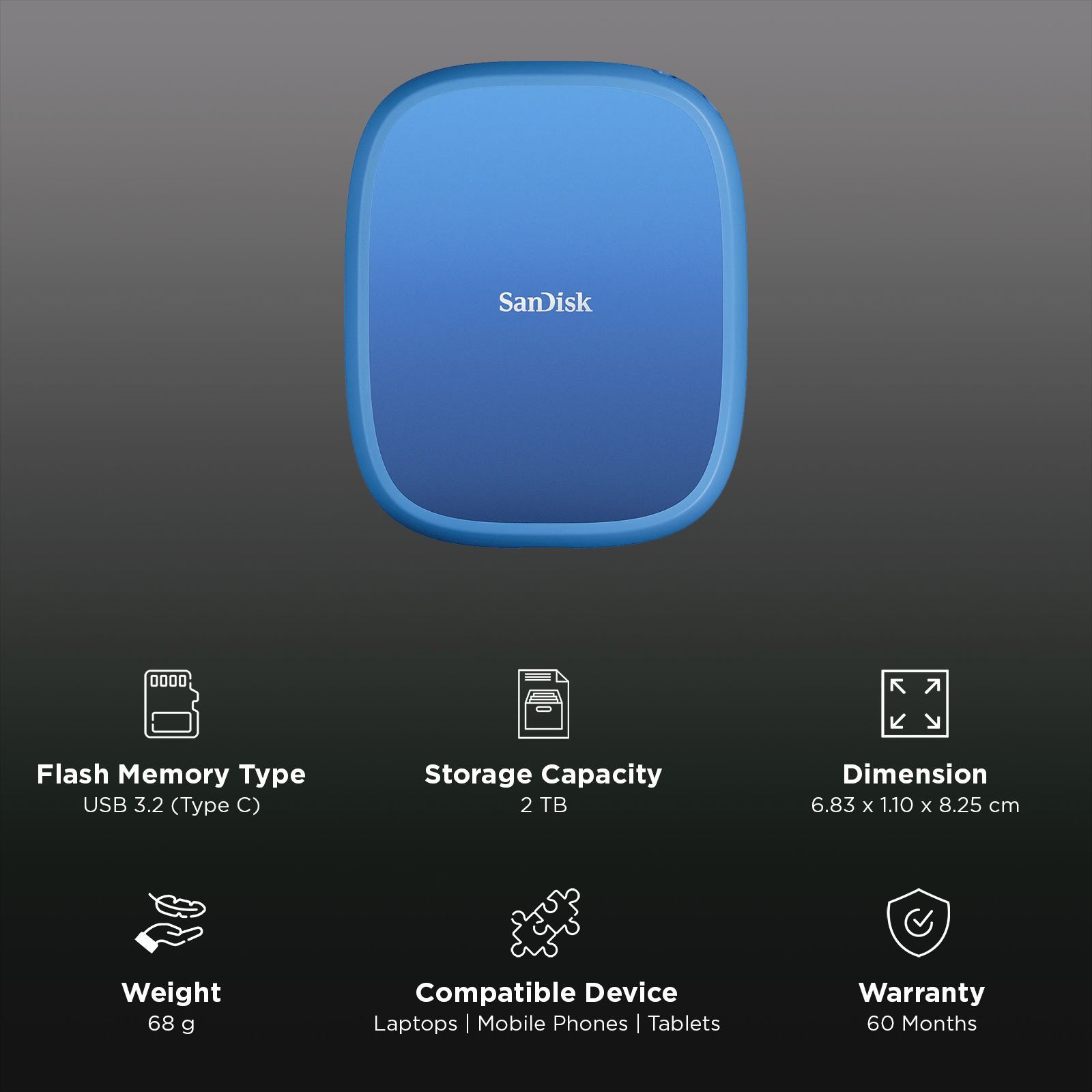 SanDisk E62 Creator 2TB USB Type-C (3.2) Portable Solid State Drive (MagSafe Compatible, Blue) SanDisk E62 Creator 2TB USB Type-C (3.2) Portable Solid State Drive (MagSafe Compatible, Blue) _3
