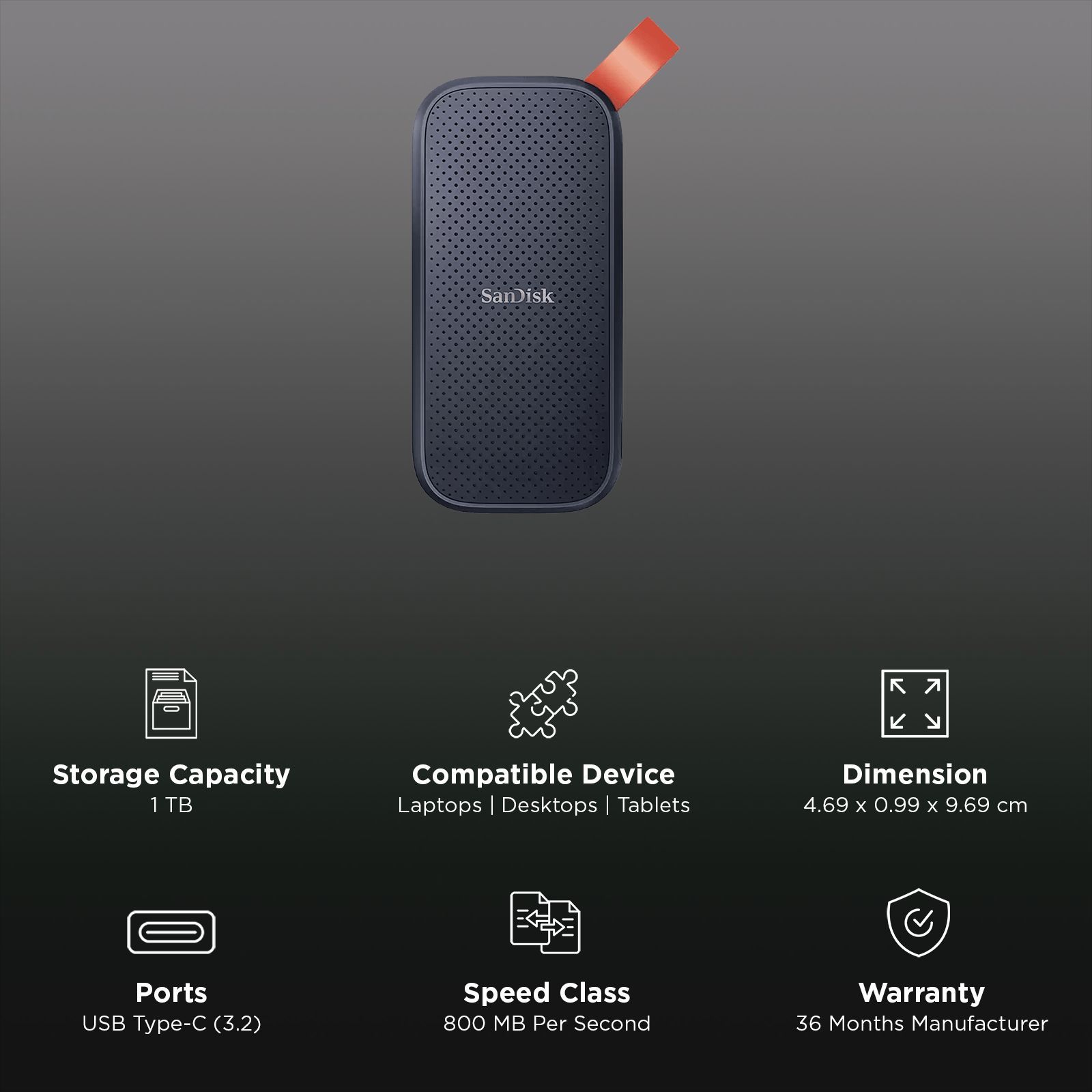 SanDisk E30 1TB USB Type-C (3.2) Portable Solid State Drive (Drop Protection, Black)_3