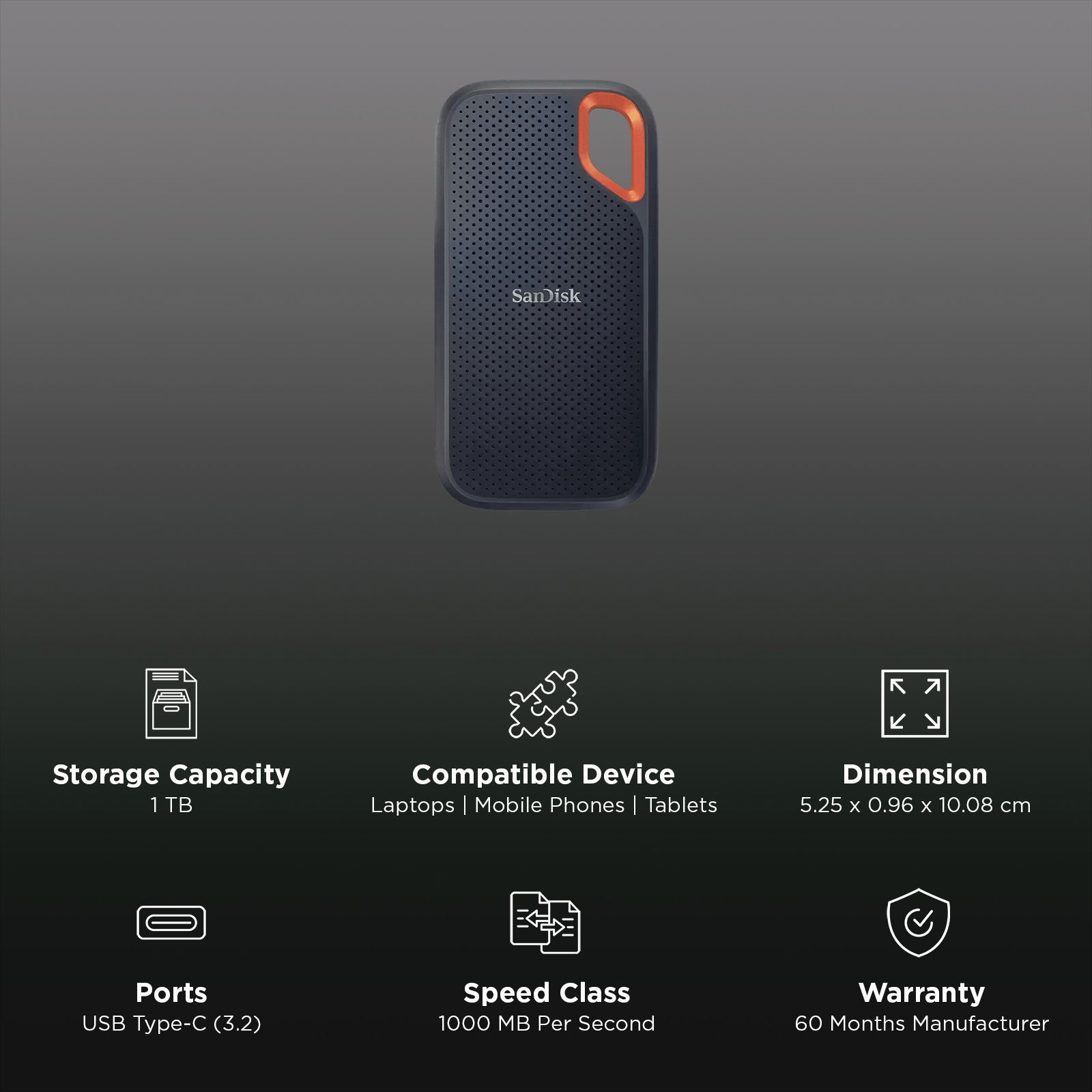 SanDisk Extreme 1TB USB Type-C (3.2) Portable Solid State Drive (Drop Protection, Black)_3