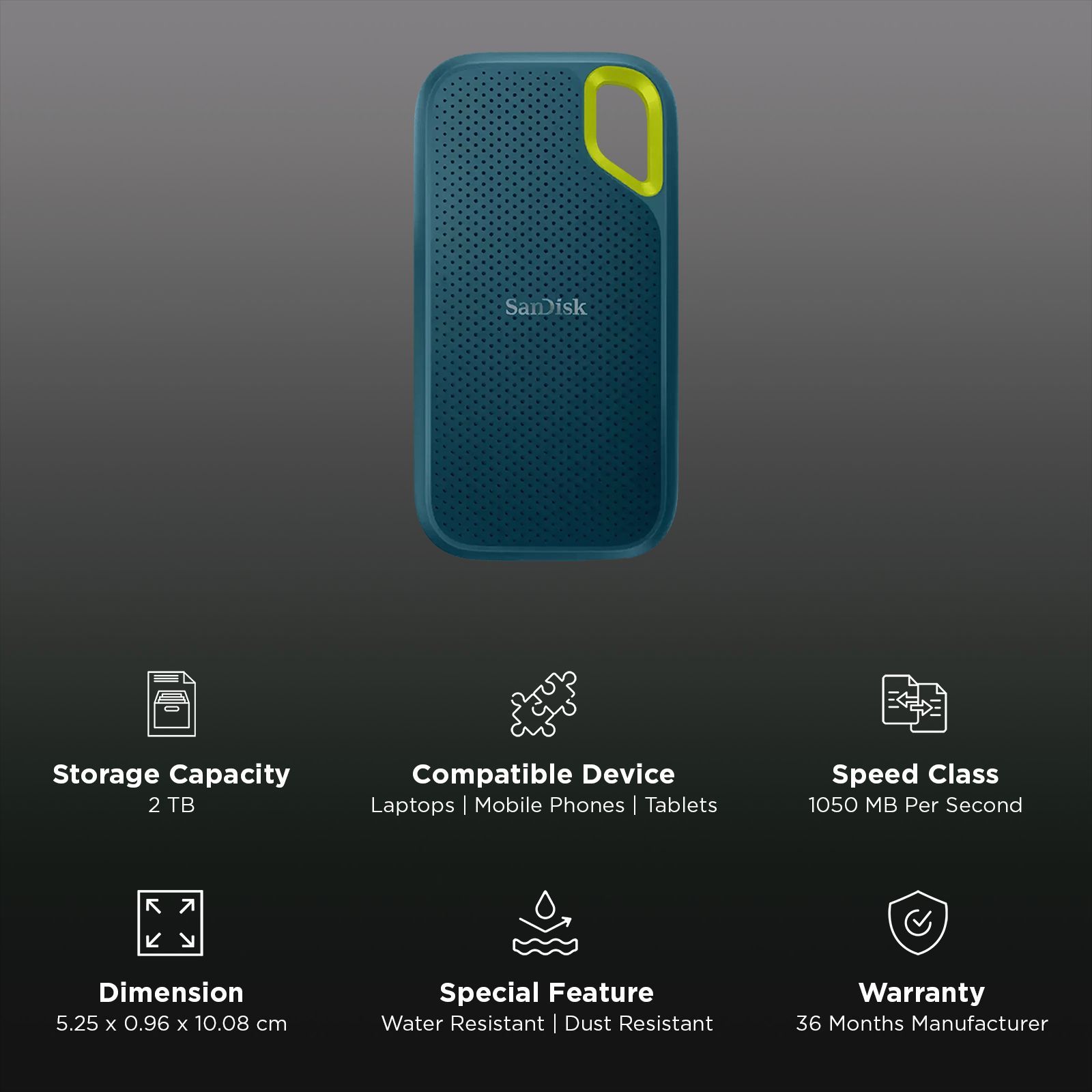 SanDisk Extreme 2TB USB Type-C (3.2) Portable Solid State Drive (Drop Protection, Monterey)_3