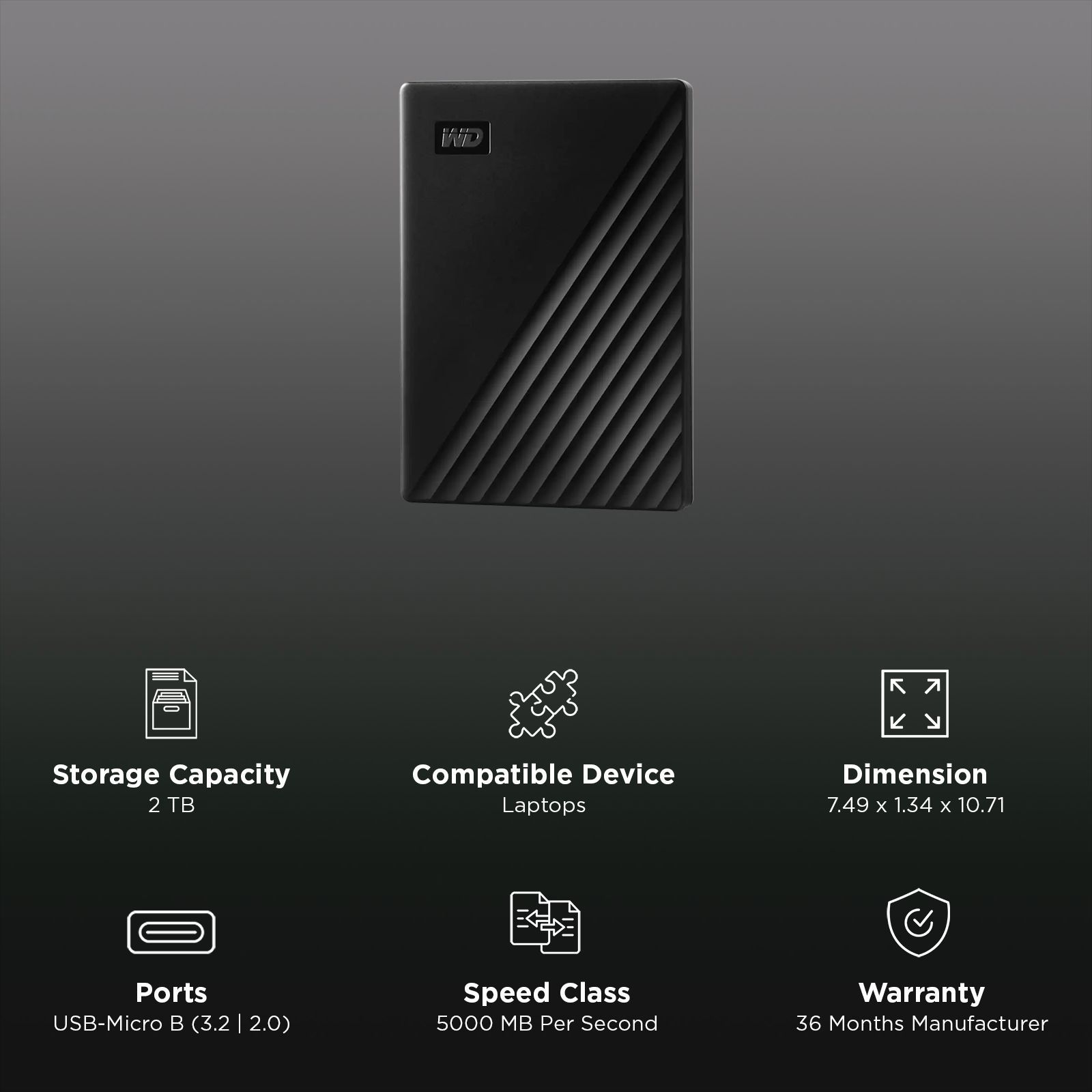 Western Digital My Passport 2TB USB (3.2) Portable Hard Disk Drive (Automatic Backup, Black)_2