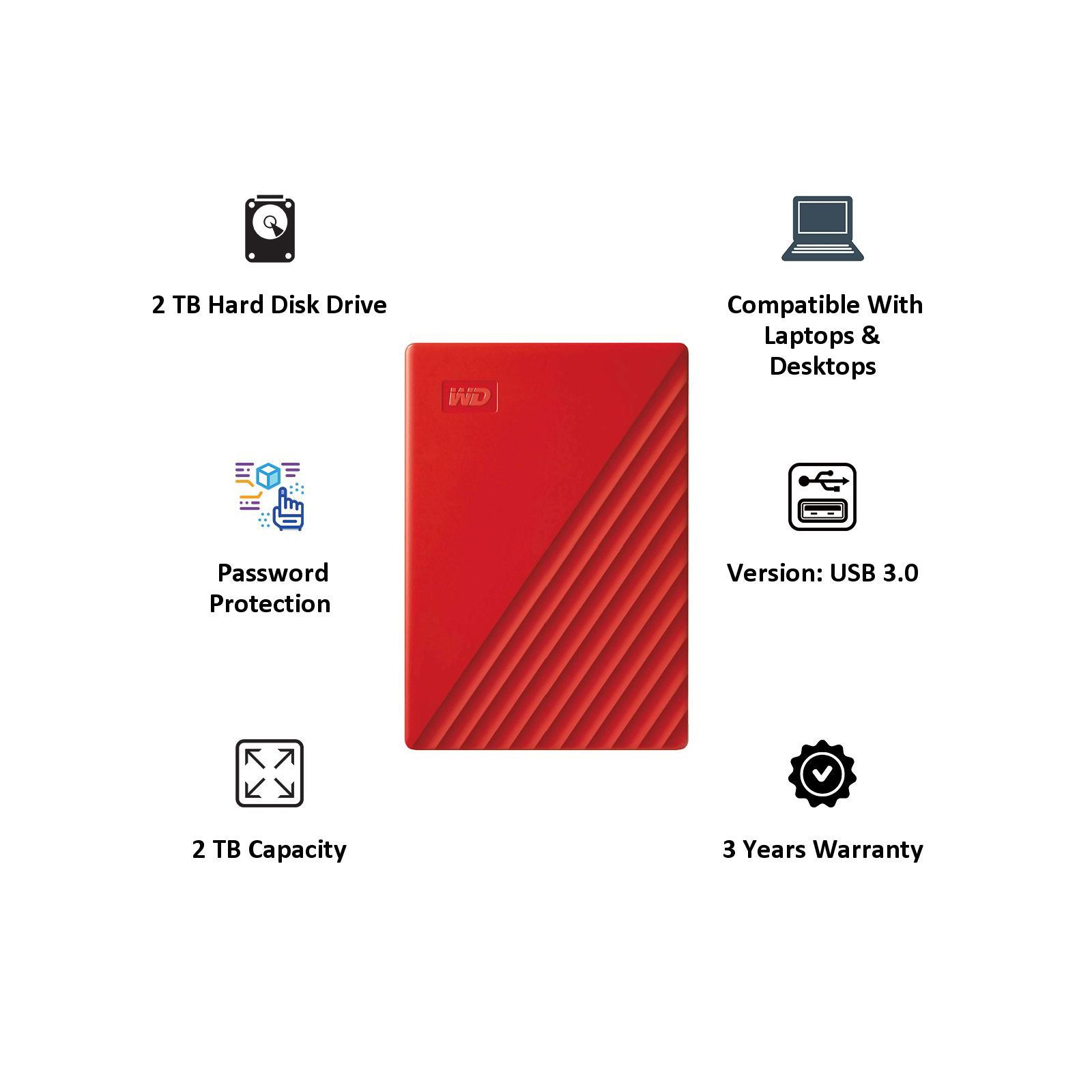 Western Digital My Passport 2TB USB (3.2) Portable Hard Disk Drive (Automatic Backup, Red)_6