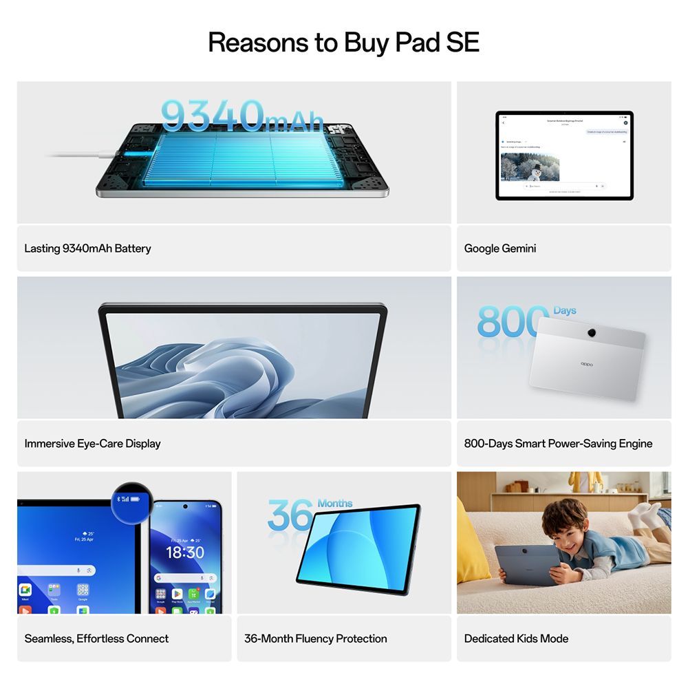 oppo Pad SE Wi-Fi+4G Android Tablet (11 Inch, 6GB RAM, 128GB ROM, Starlight Silver)_7